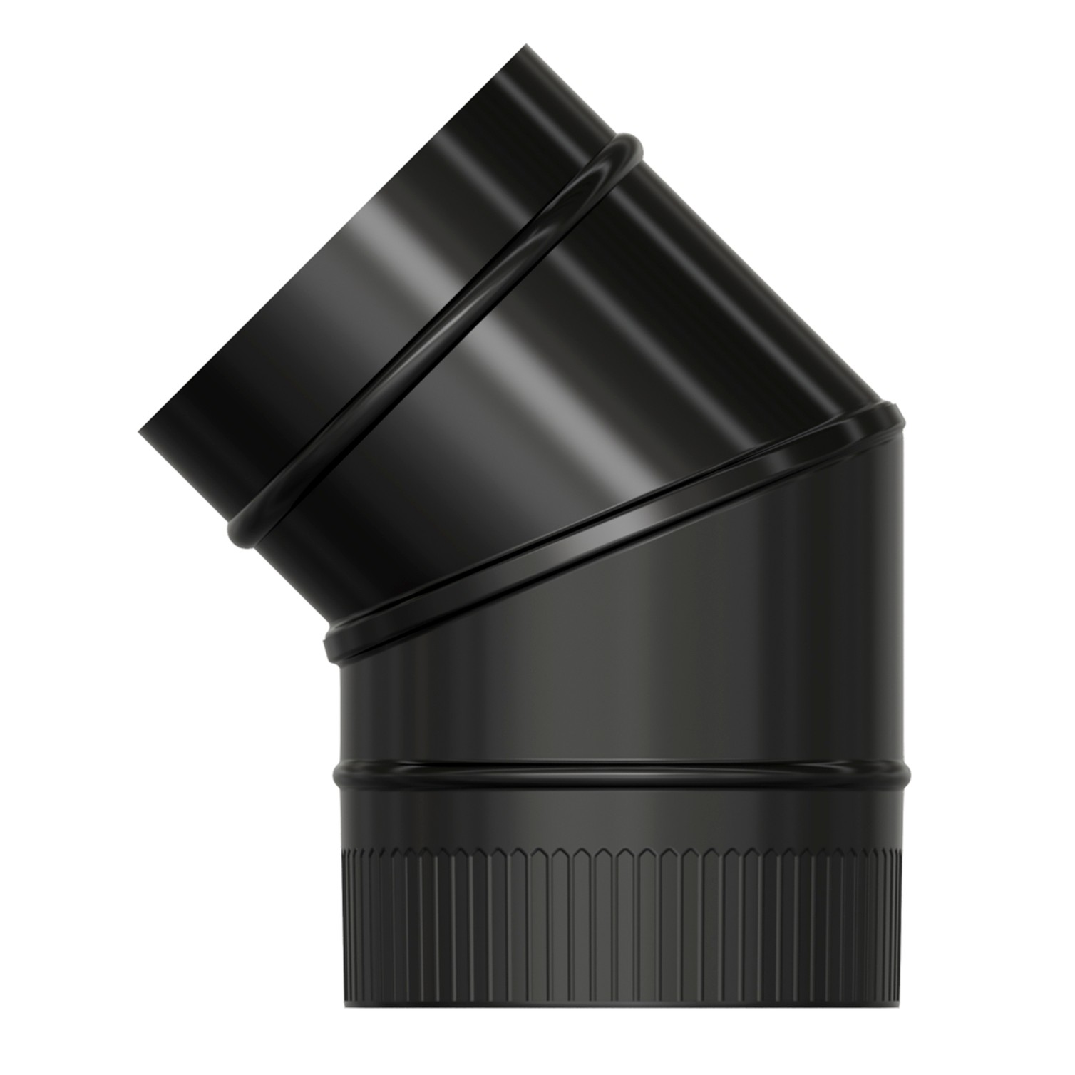 Codo Estufa Liso Negro Vitrificado Ø 150 mm. 45°