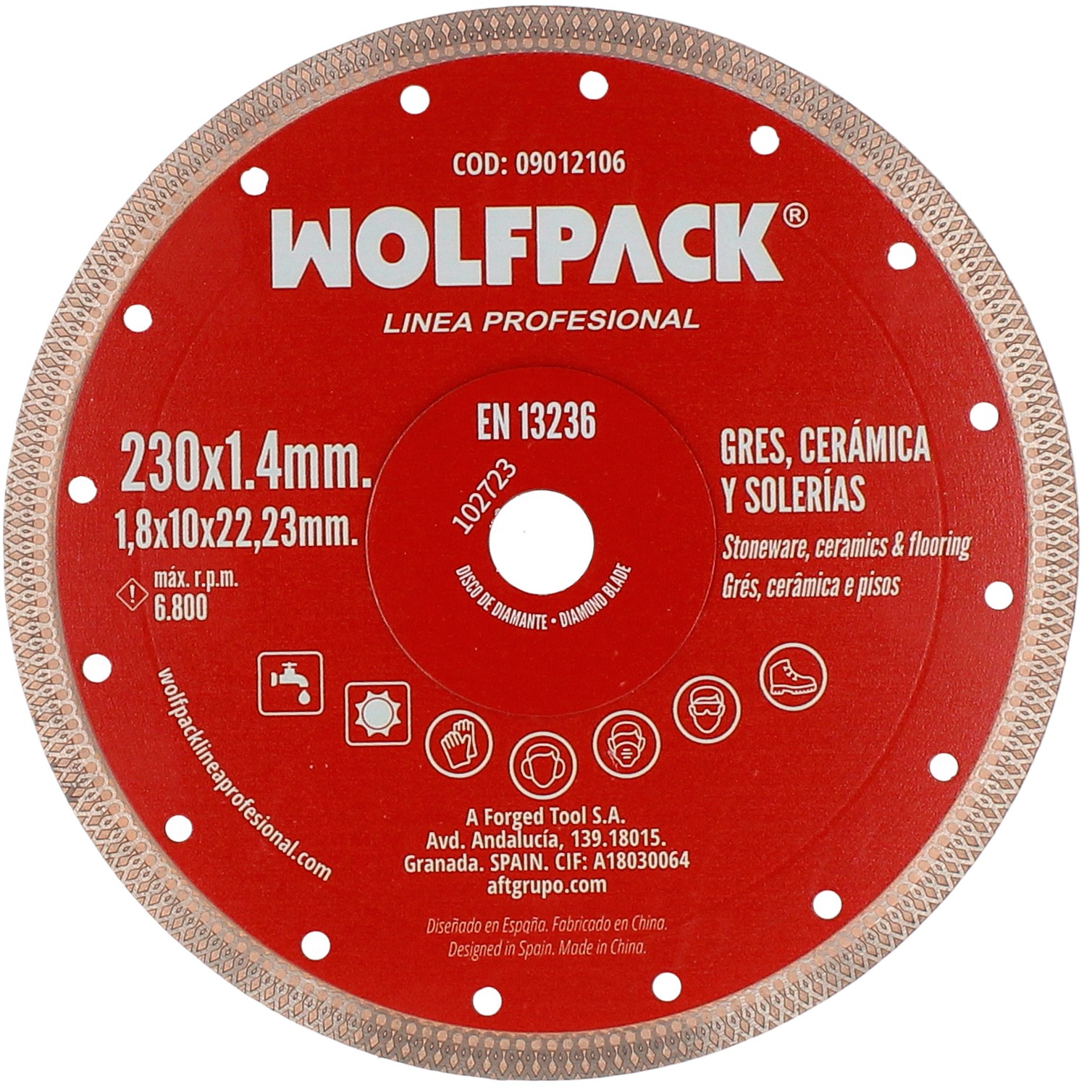 Disco Diamante Ø 230 mm. Porcelanicos, Gres, Ceramica, Solerias. Segmento Diamantado 10 mm.