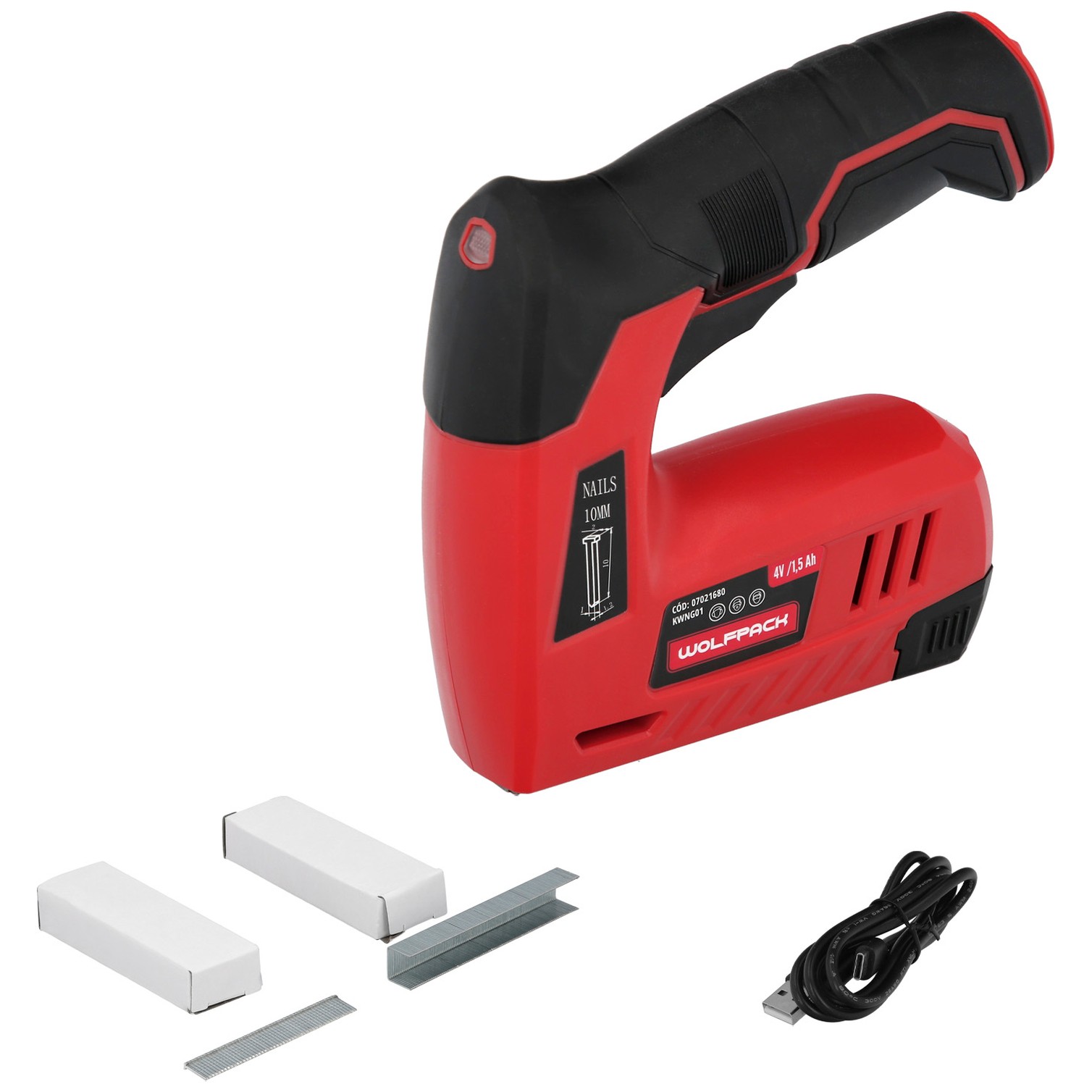 Clavadora Grapadora Recargable, Pistola Grapas y Clavos, Clavadora a Bateria, 1.500 mAh, 40 Grapas Minuto Con Grapas y Clavos