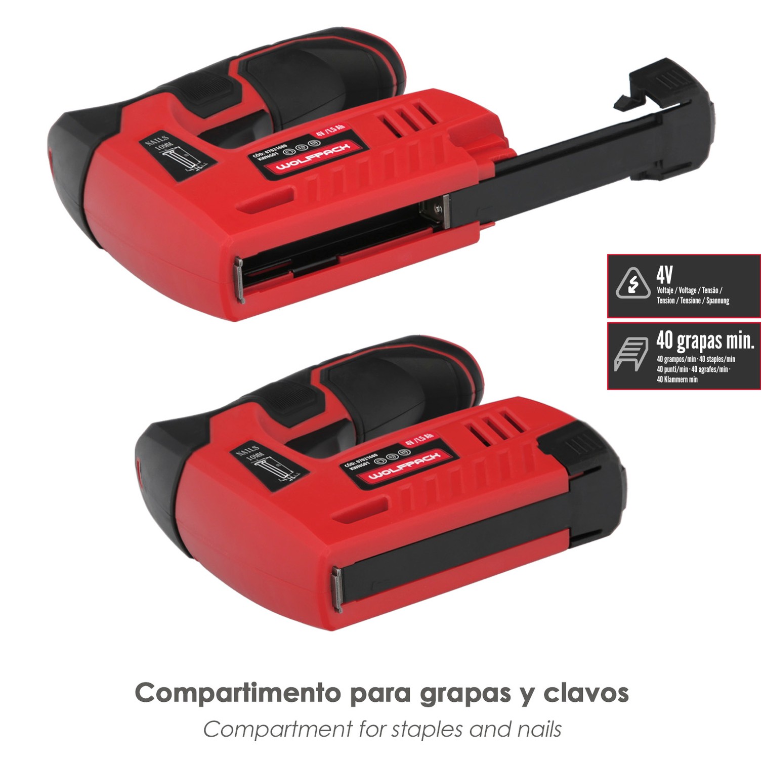 Clavadora Grapadora Recargable, Pistola Grapas y Clavos, Clavadora a Bateria, 1.500 mAh, 40 Grapas Minuto Con Grapas y Clavos