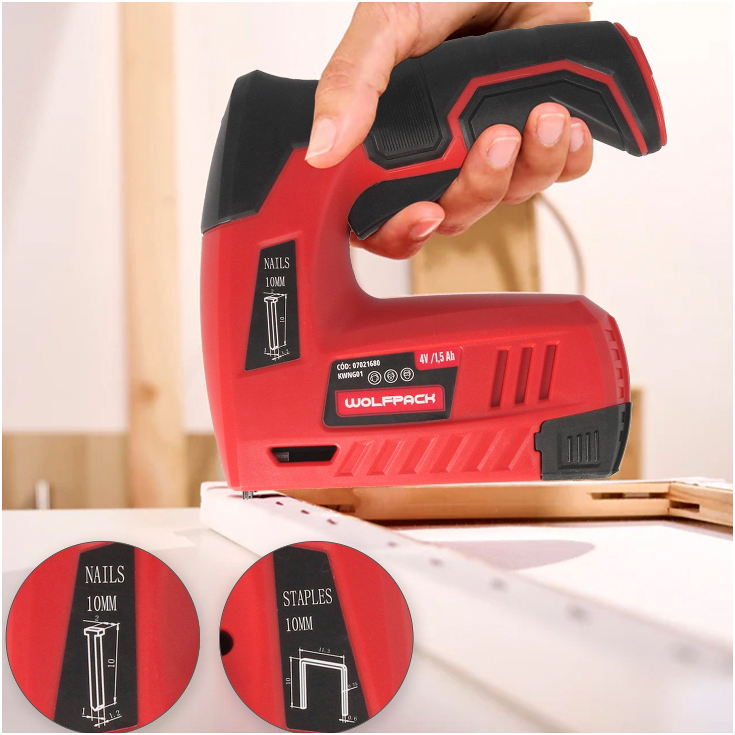 Clavadora Grapadora Recargable, Pistola Grapas y Clavos, Clavadora a Bateria, 1.500 mAh, 40 Grapas Minuto Con Grapas y Clavos