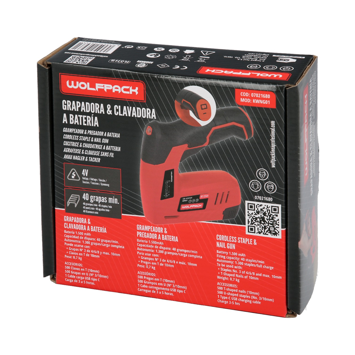 Clavadora Grapadora Recargable, Pistola Grapas y Clavos, Clavadora a Bateria, 1.500 mAh, 40 Grapas Minuto Con Grapas y Clavos