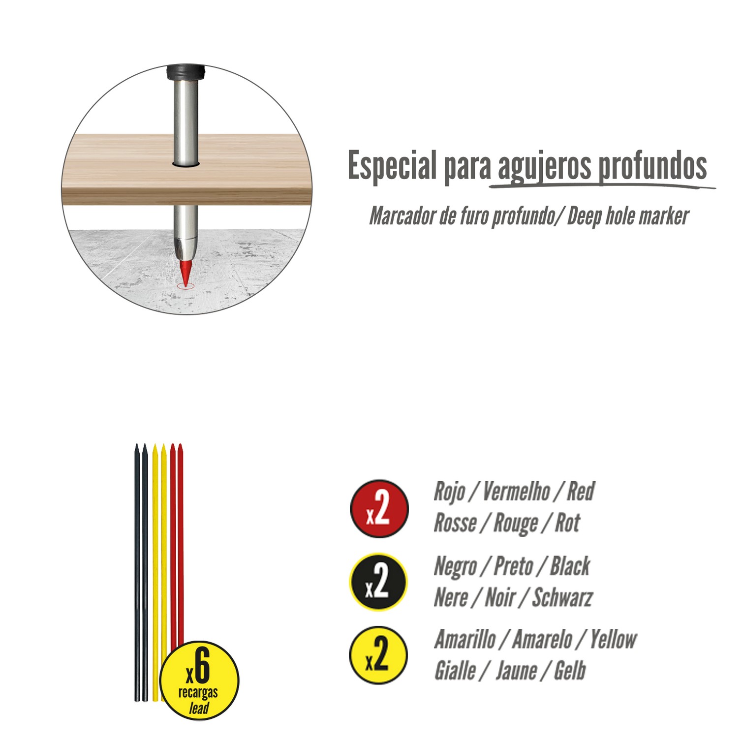 Minas Recambio Para Lapiz Carpintero Portaminas (6 Piezas)
