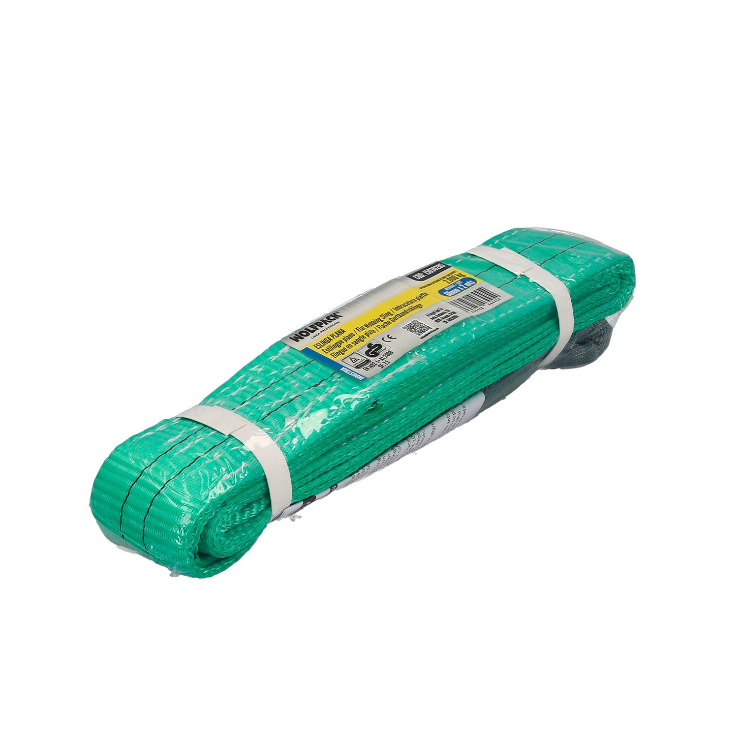 Eslinga Plana Doble Banda 2.000 Kg. Factor Seguridad 7:1, Longitud: 2 Metros Ancho 6 cm. 100% Poliester. Color Verde