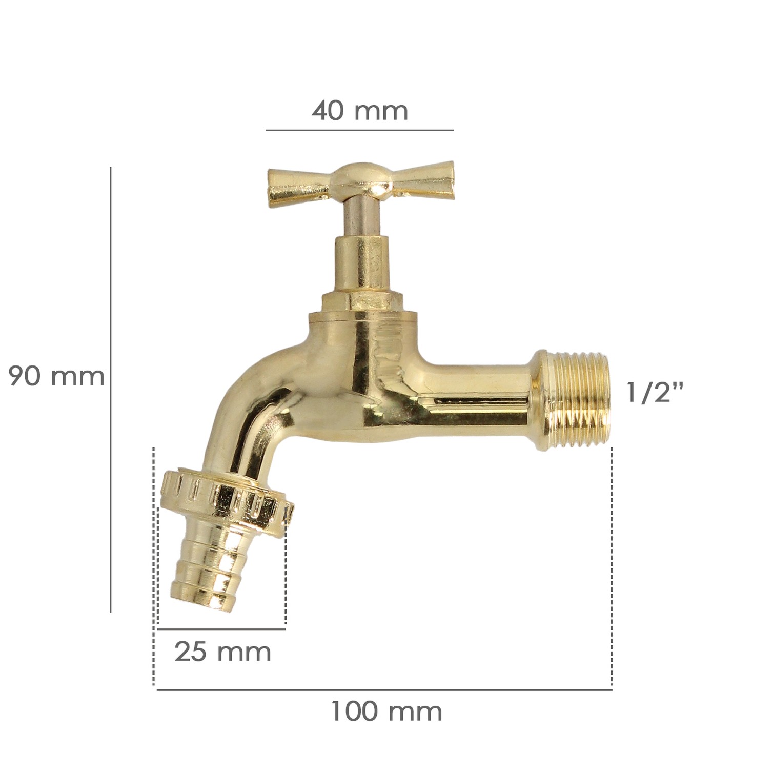 Grifo Curvo Latón Pulido Con Racord 1/2 Grifo Jardin Exterior