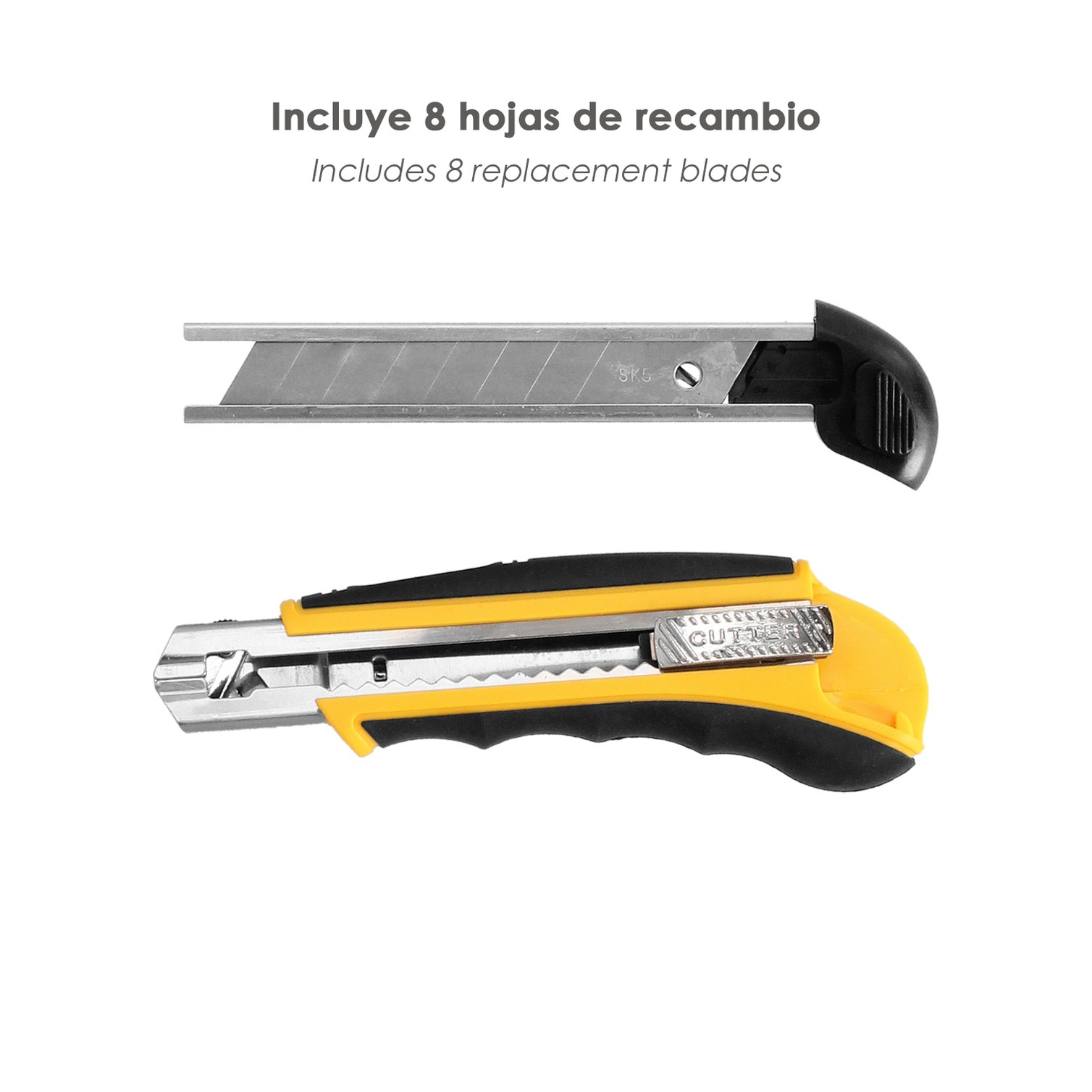 Cutter Profesional 18mm Con 8 Hojas Acero Sk5
