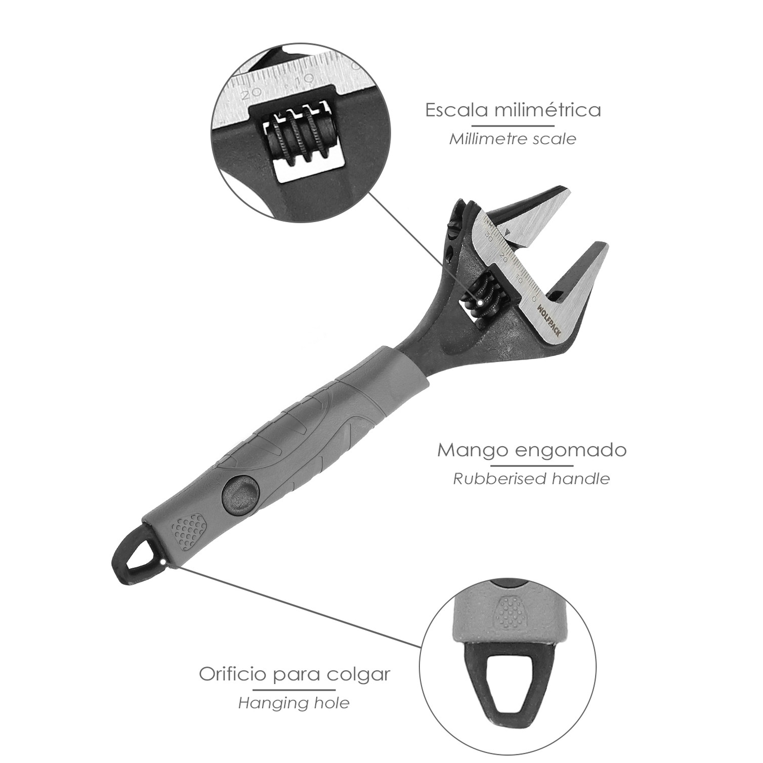 Llave Ajustable Gran Apertura Compact. Cromo Vanadio 8" Llave Inglesa, Llave De Expansion, Llave Gran Apertura