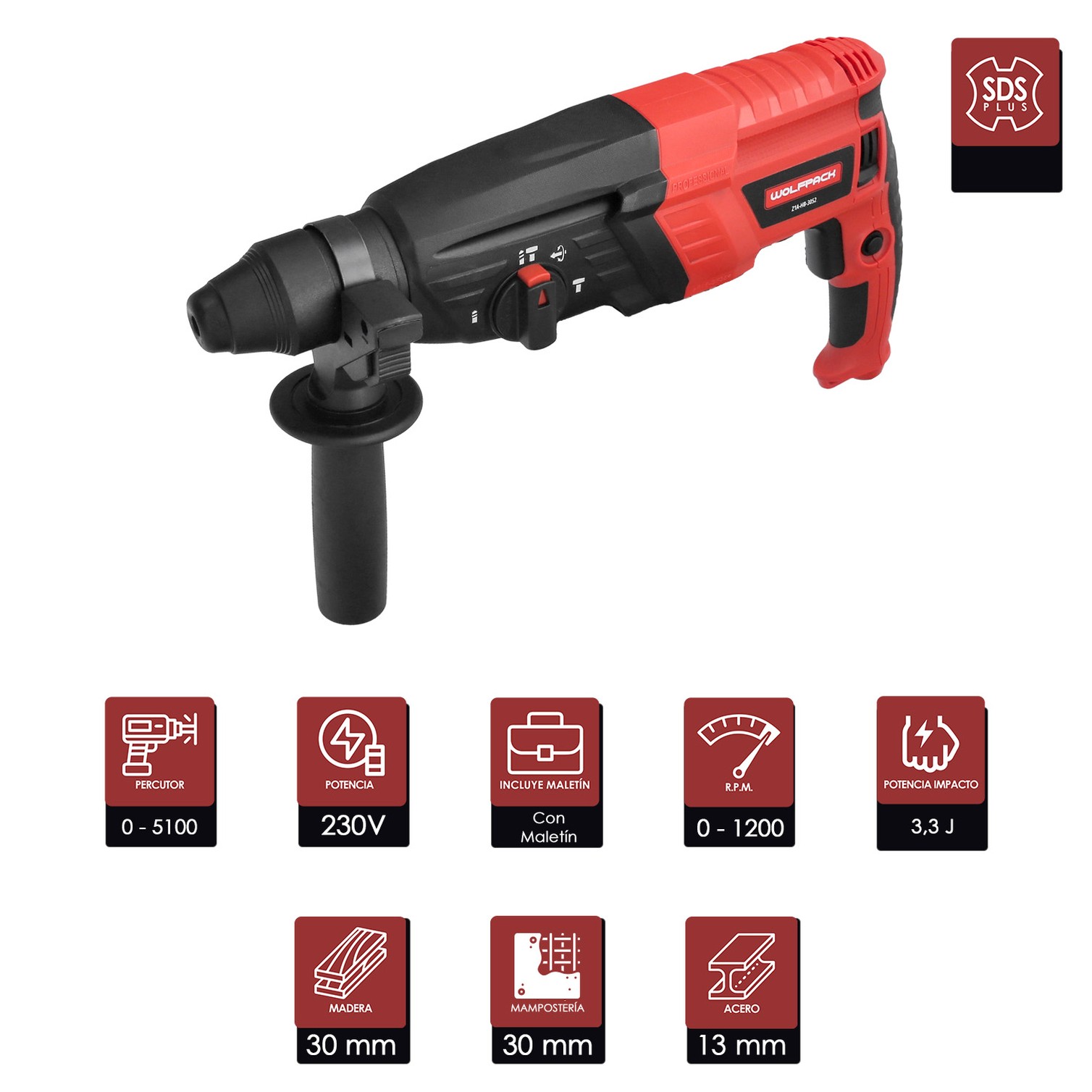 Martillo Perforador SDS PLUS 900 Watt. Con Accesorios y Maletin