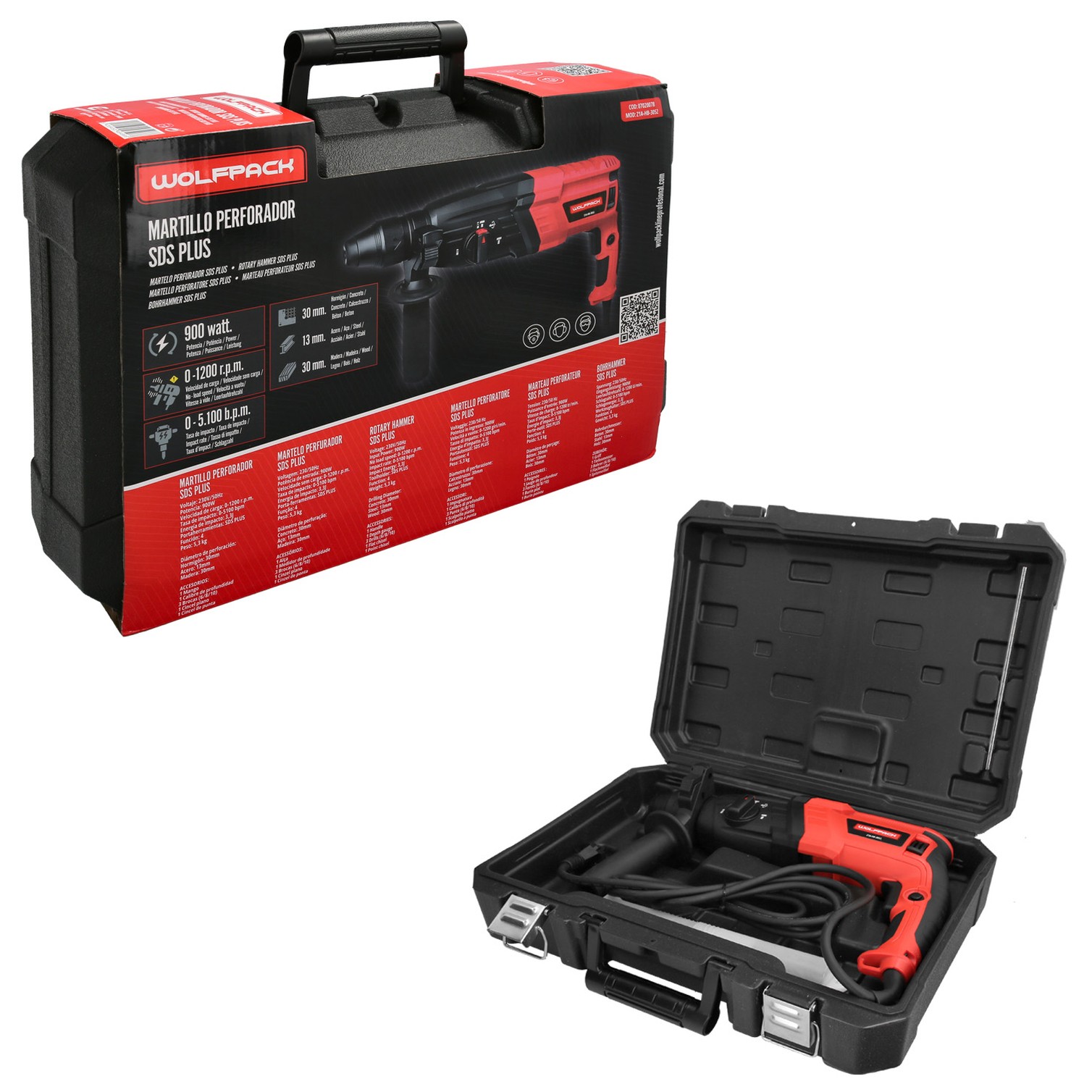 Martillo Perforador SDS PLUS 900 Watt. Con Accesorios y Maletin