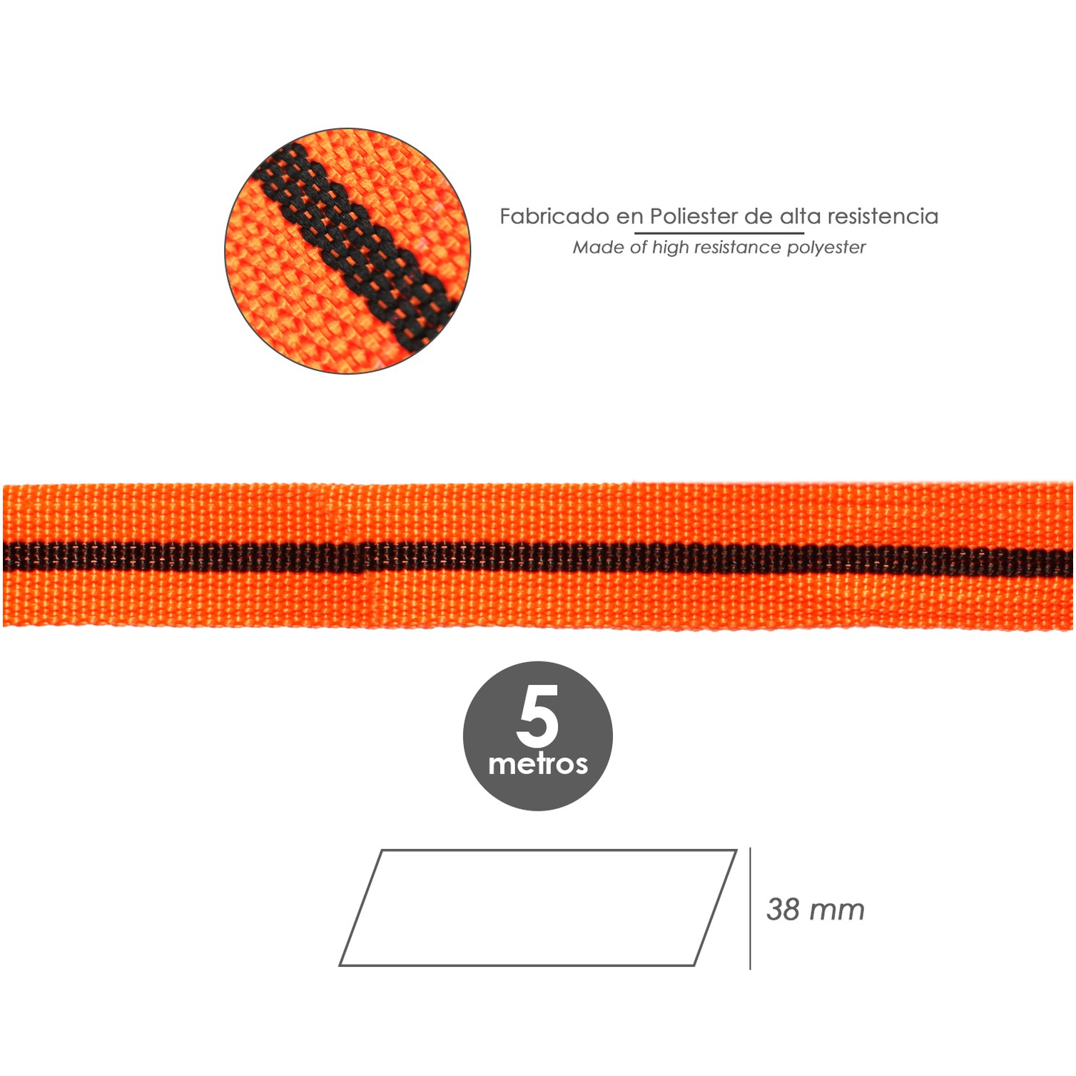 Cinta De Amarre Con Trinquete 5 metros x 38 mm. Trinquete Metalico Automatico, Cincha, Eslinga Mercancia, Correa Sujeción