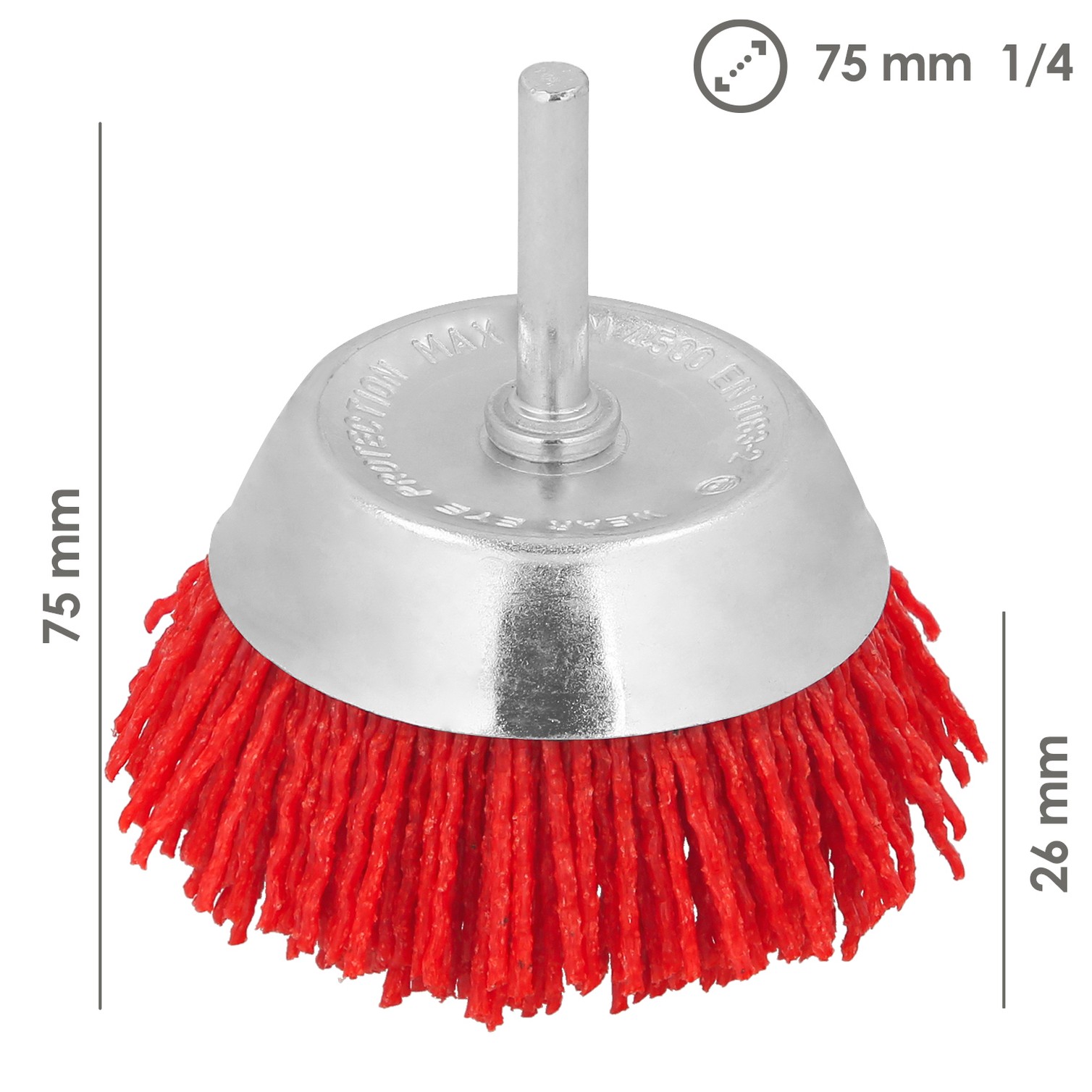 Cepillo Nylon Taza Ø 75 m. 1/4". Cepillo De Lijado Nailon. Cepillo Para Taladro De Nailon, Cepillo De Alambre Abrasivo De Nailon
