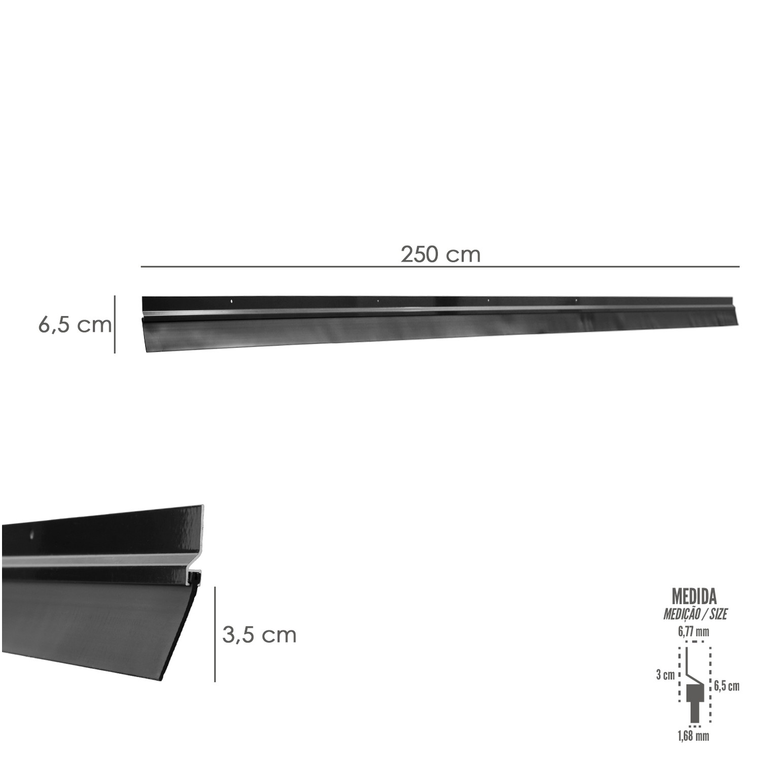 Burlete Para Puertas De Garaje Aluminio Negro Con Goma 2,5 m. Perfil Bajo Cochera Cepillo De Puerta, Burlete Garaje