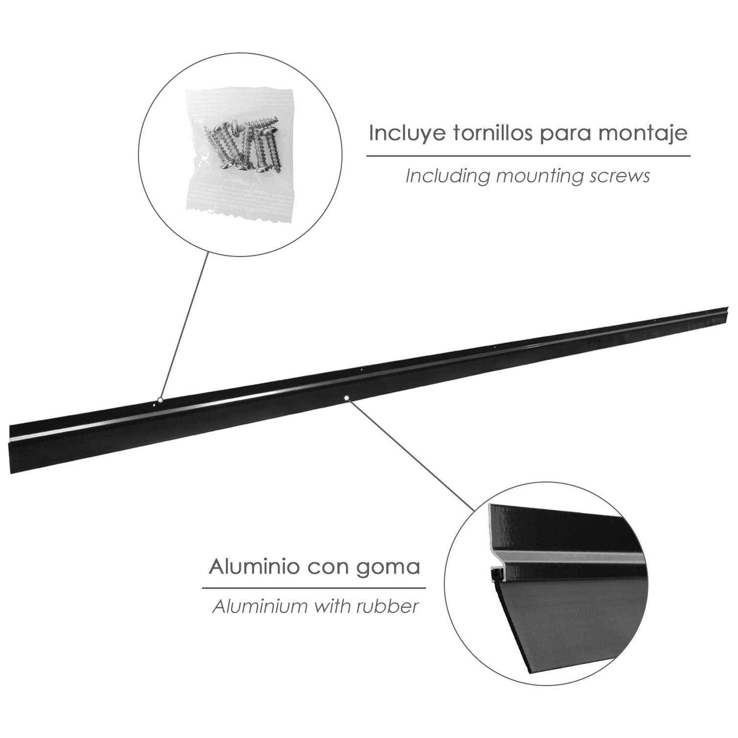 Burlete Para Puertas De Garaje Aluminio Negro Con Goma 2,5 m. Perfil Bajo Cochera Cepillo De Puerta, Burlete Garaje