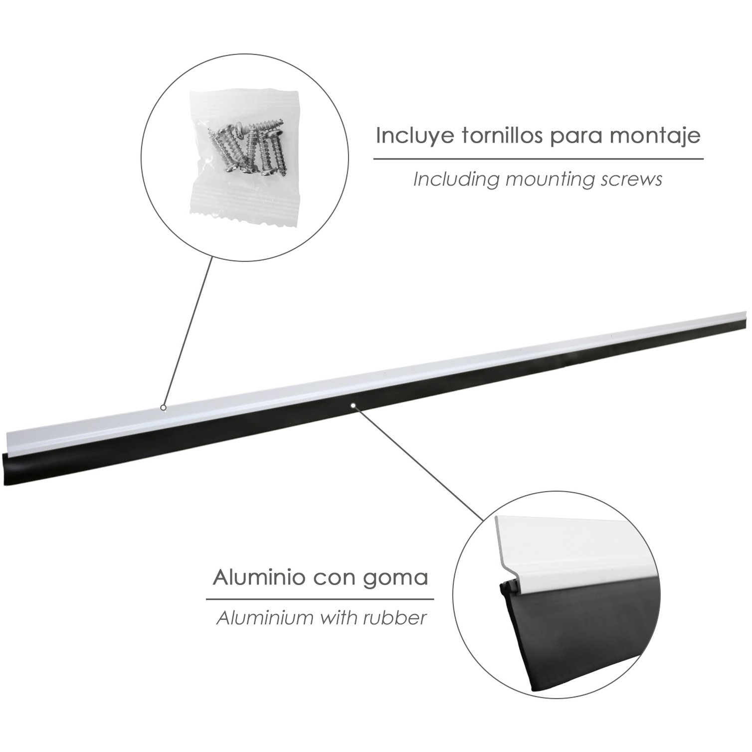 Burlete Para Puertas De Garaje Aluminio Blanco Con Goma 2,5 m. Perfil Bajo Cochera Cepillo De Puerta, Burlete Garaje