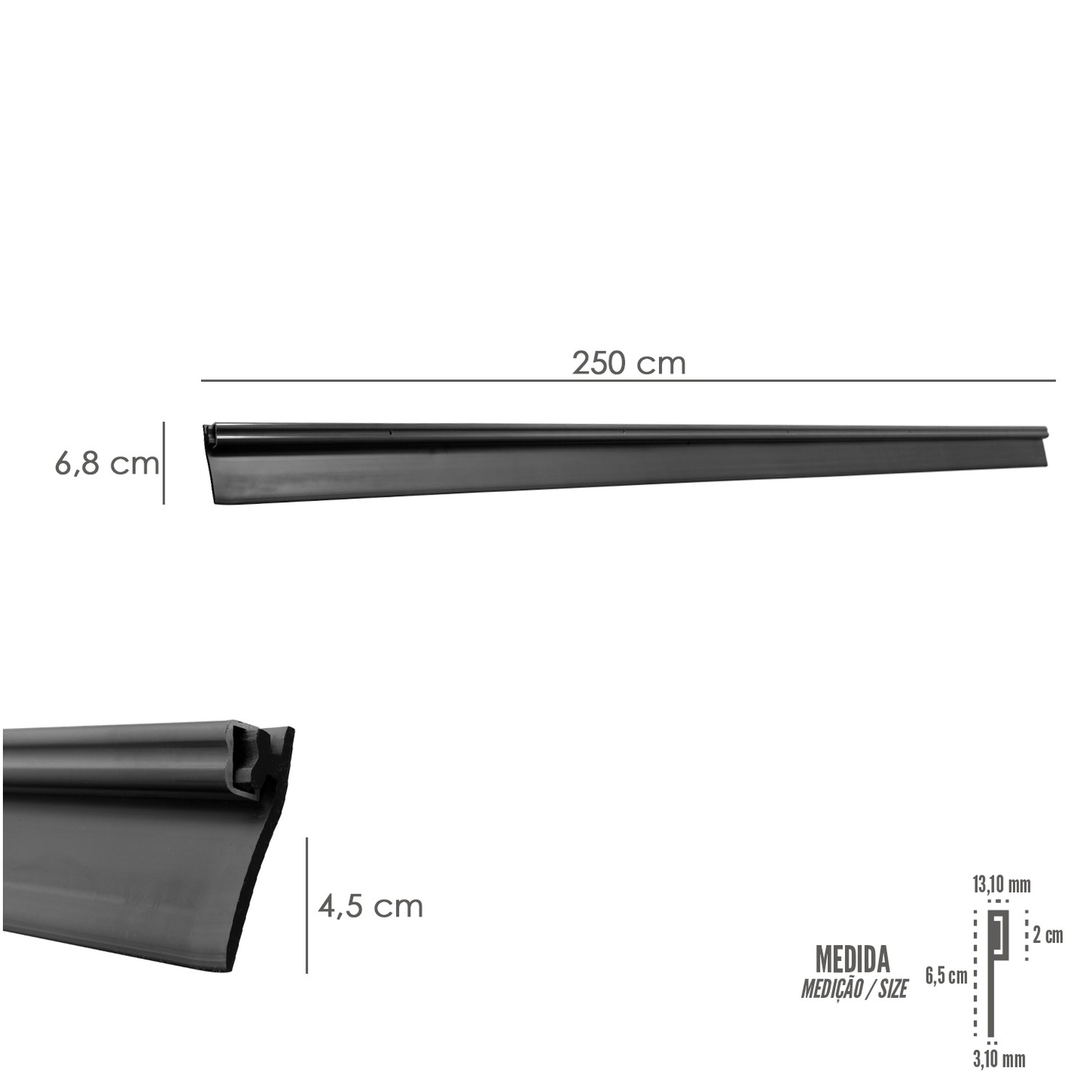 Burlete Reforzado Para Puertas De Garaje Aluminio Negro Con Goma 2,5 m. Perfil Bajo Cochera Cepillo De Puerta, Burlete Garaje