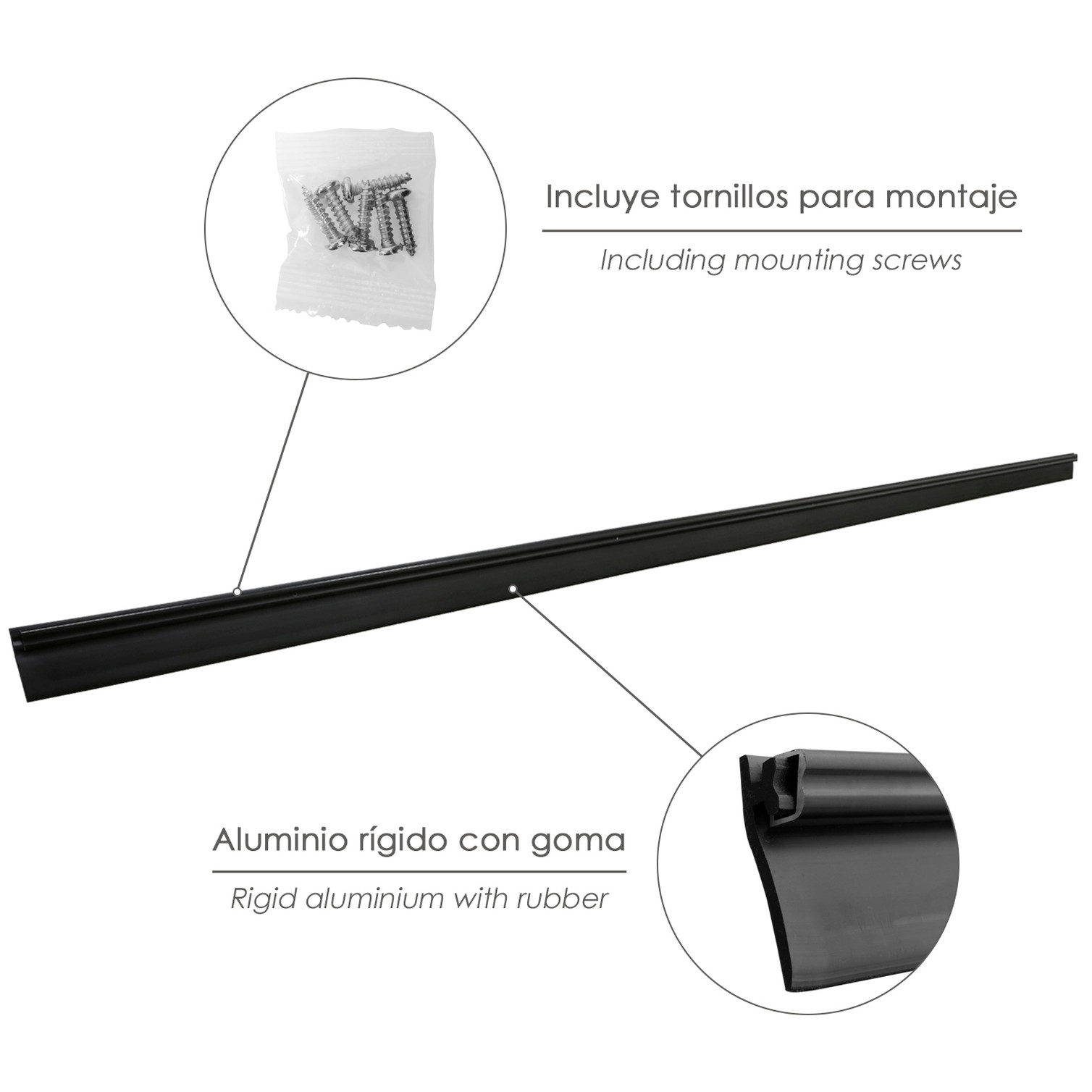 Burlete Reforzado Para Puertas De Garaje Aluminio Negro Con Goma 2,5 m. Perfil Bajo Cochera Cepillo De Puerta, Burlete Garaje