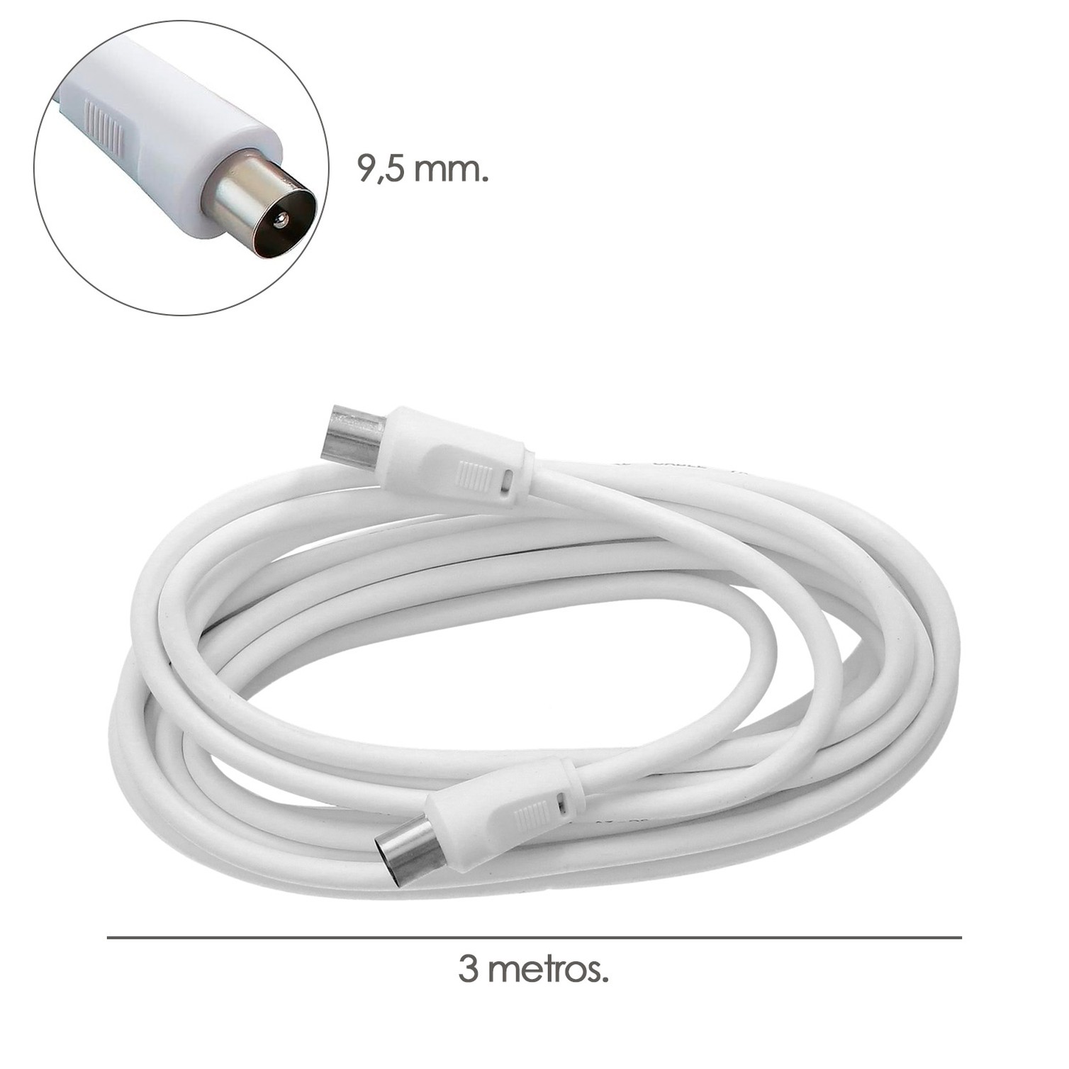 Prolongación Para Televisión - Vídeo De 3 M. Conector De 9,5 Mm Blanco.