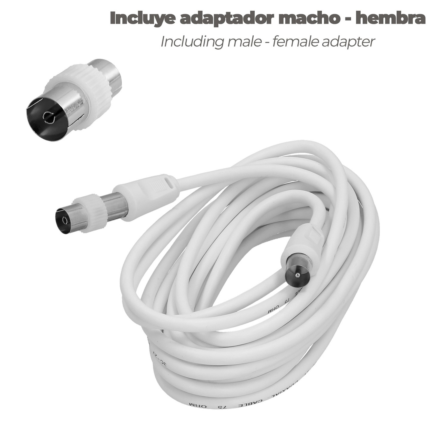 Prolongación Para Televisión - Vídeo De 3 M. Conector De 9,5 Mm Blanco.