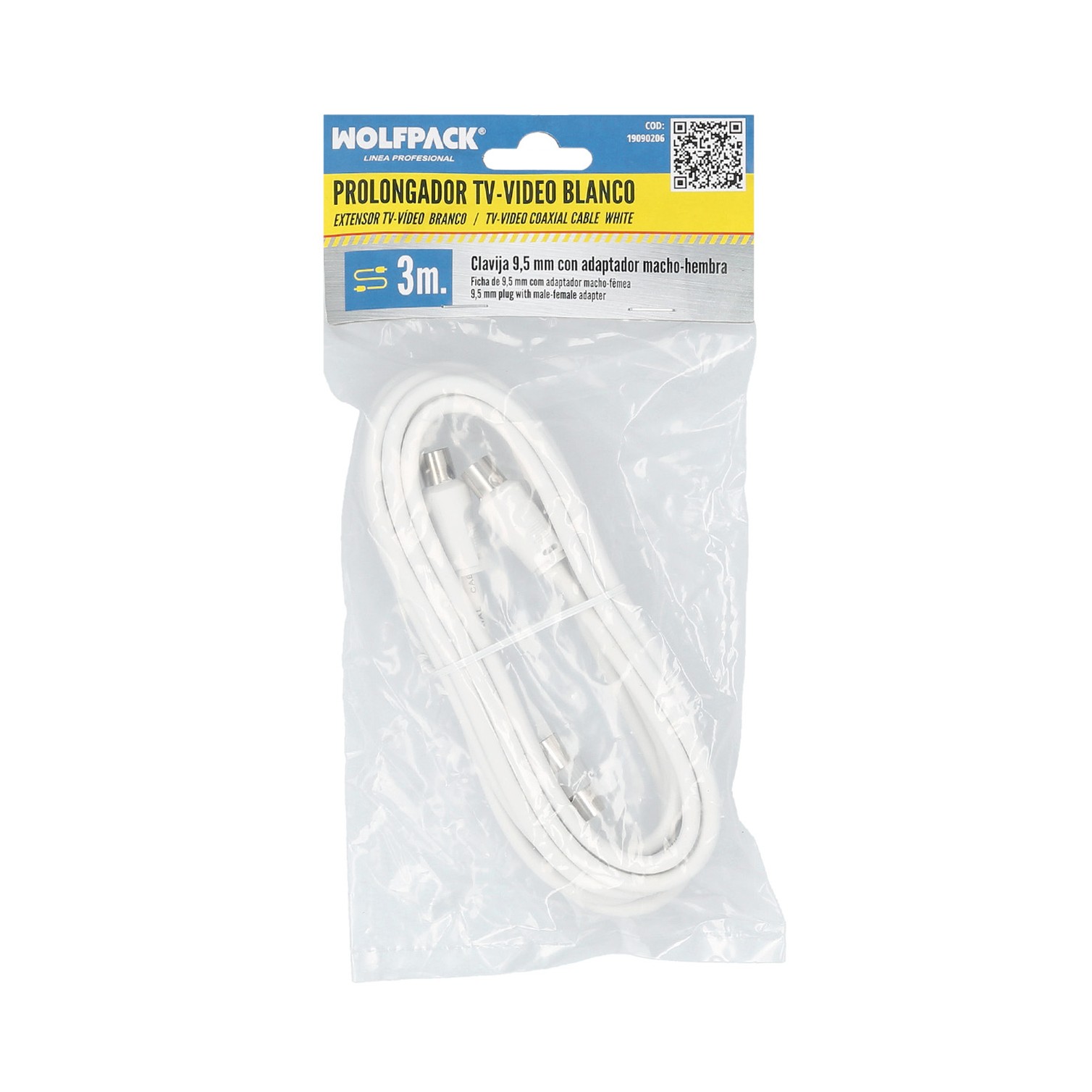 Prolongación Para Televisión - Vídeo De 3 M. Conector De 9,5 Mm Blanco.