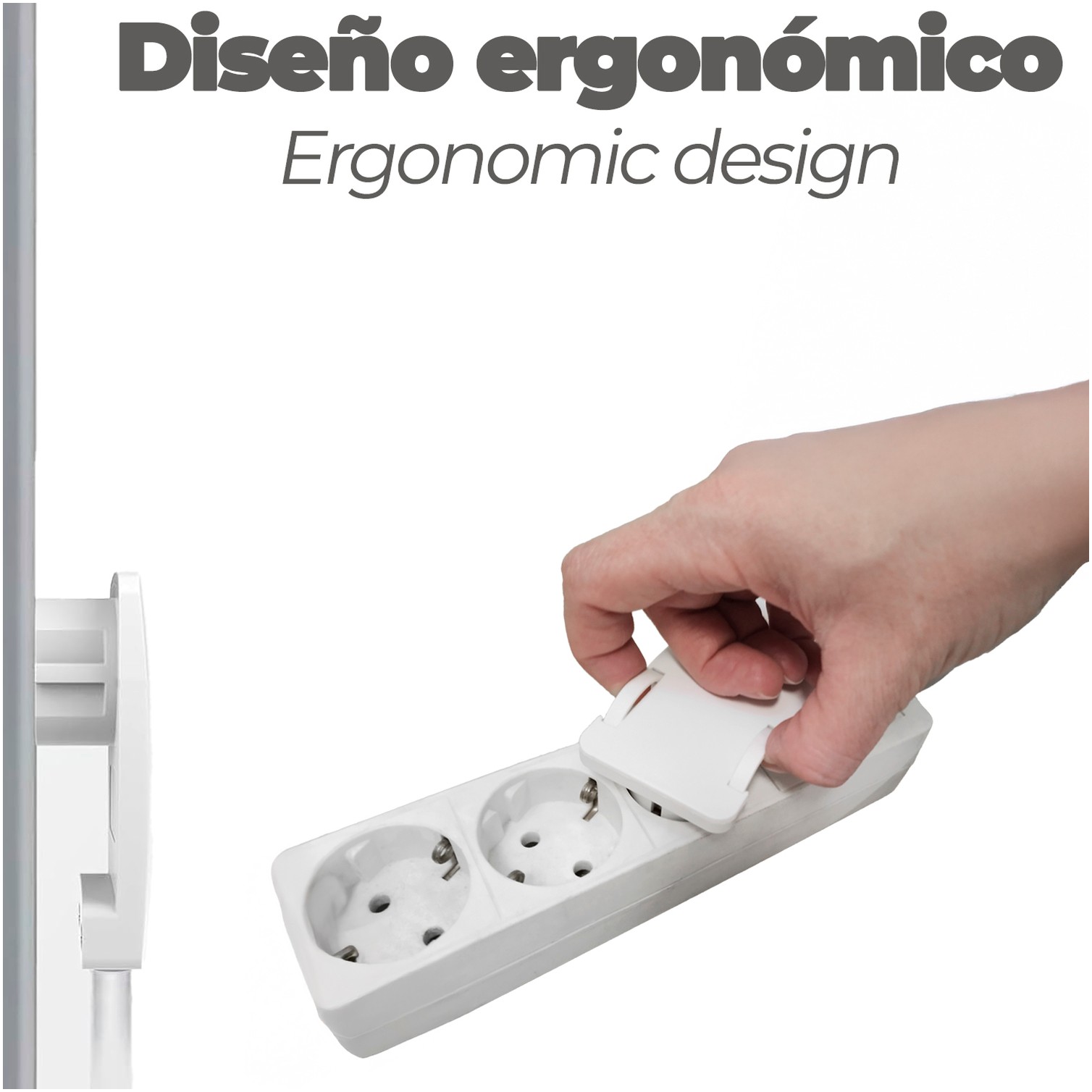 Clavija Enchufe Ultraplano 7 mm. con Asas De Extraccion 16 A - 250 V. Tras Muebles, 3 Cables, Toma Schuko