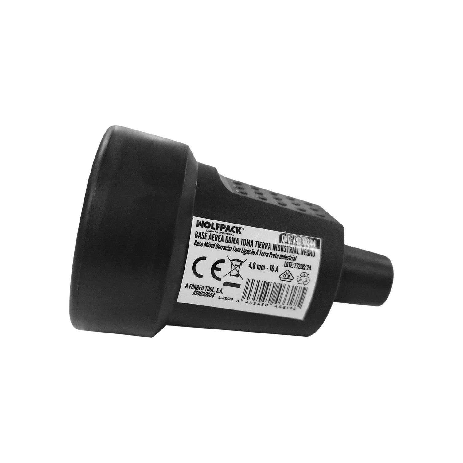Base Aerea Toma Tierra Goma 4/4,8 mm. Negro (Industrial)