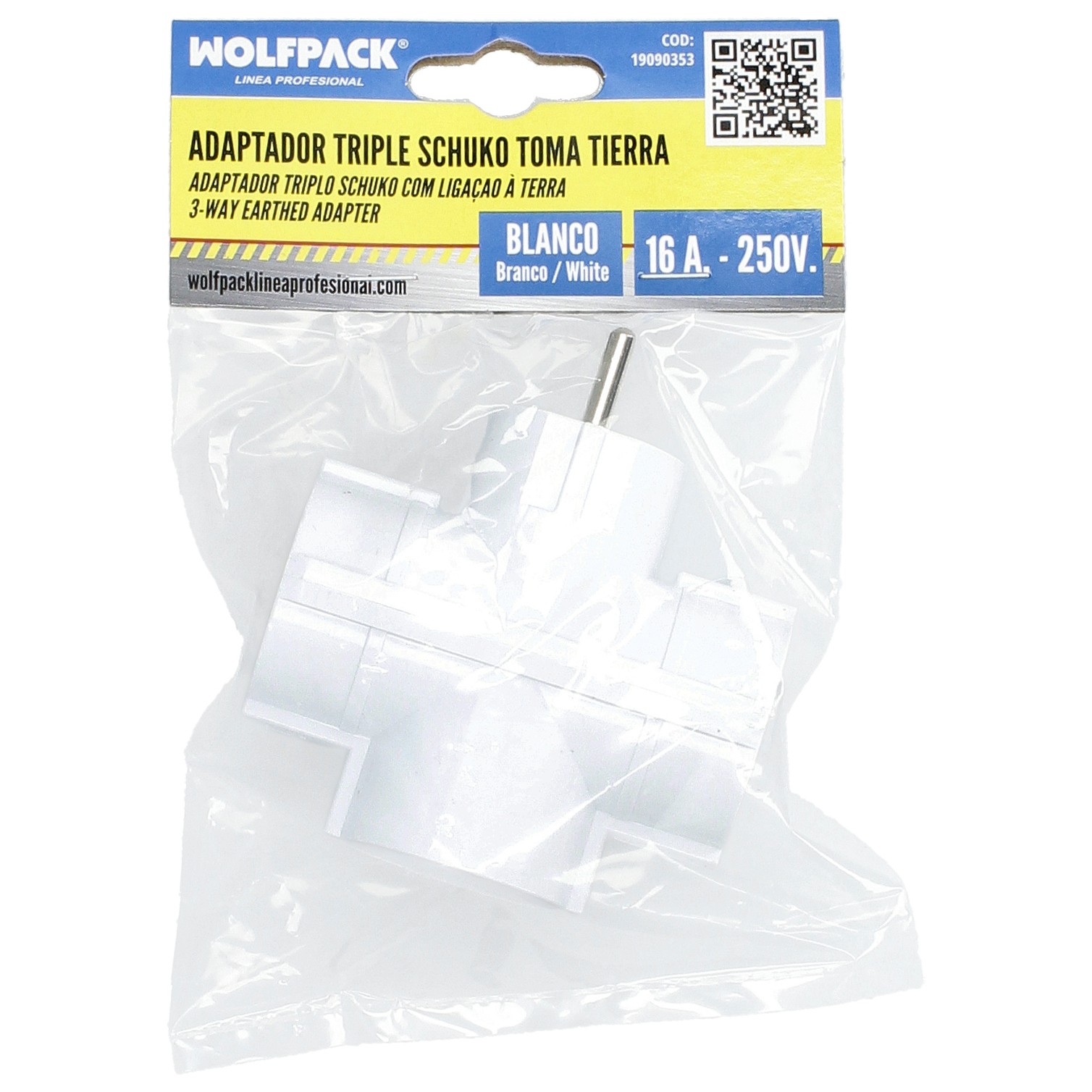 Adaptador Triple Schuko 16 A 250 V.