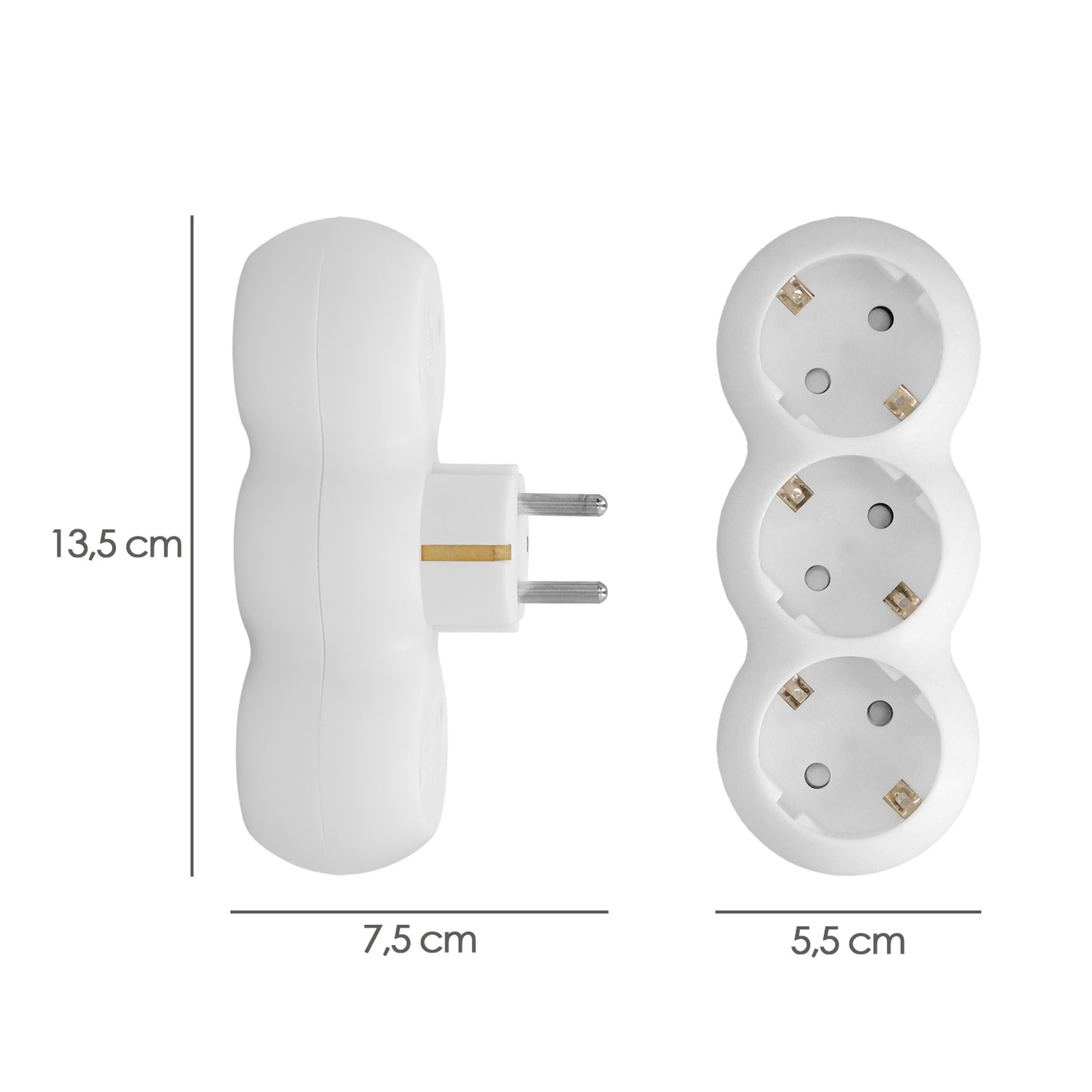Adaptador Triple Schuko Recto 16A. 250V.
