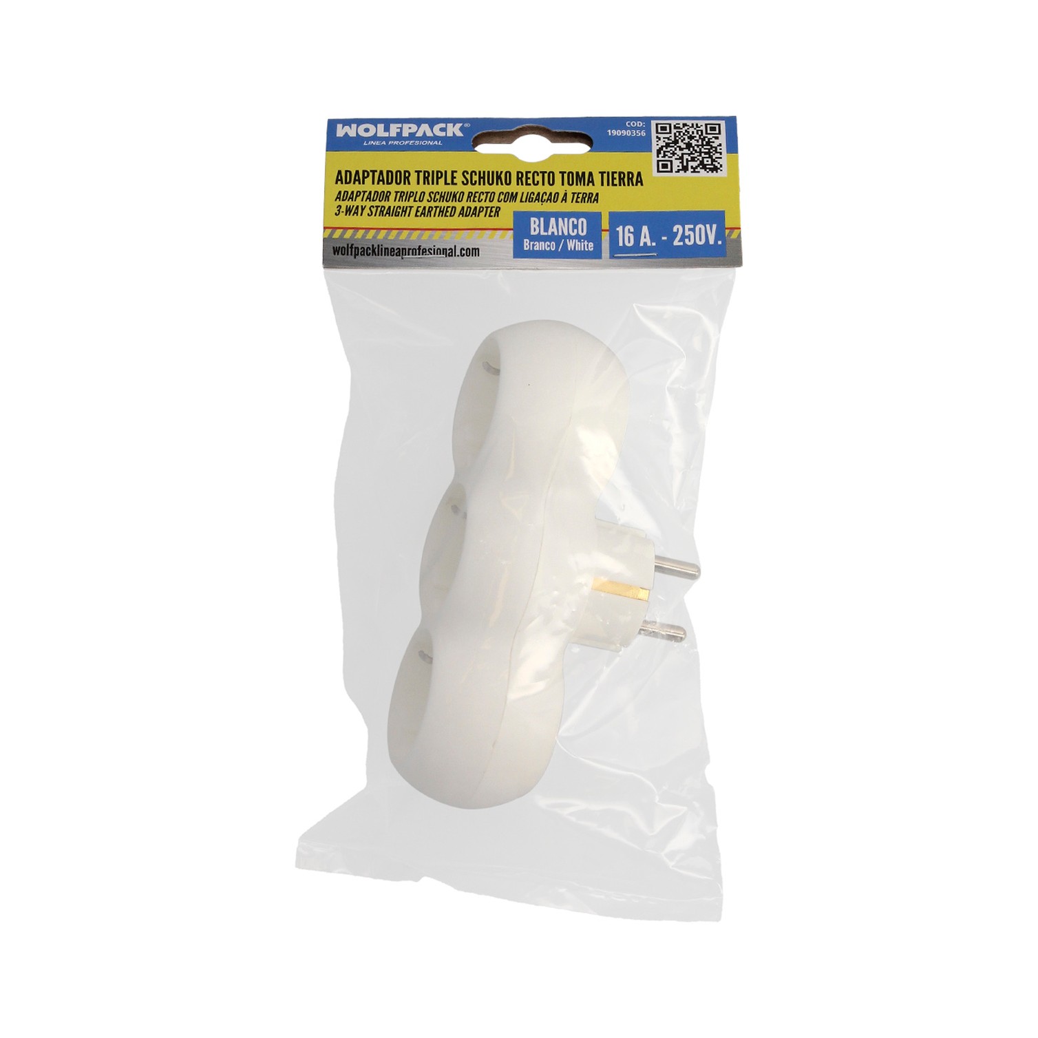 Adaptador Triple Schuko Recto 16A. 250V.