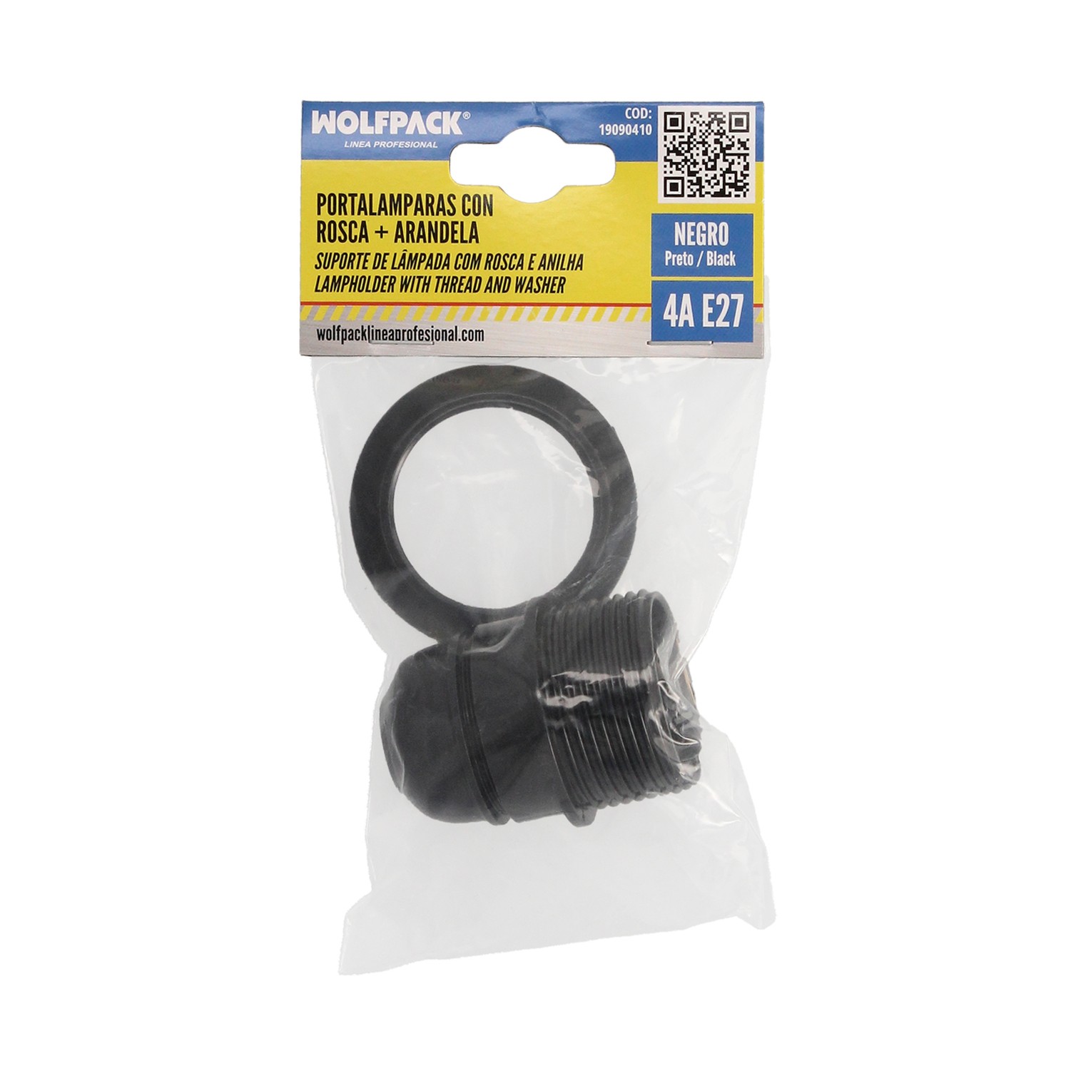 Portalamparas 4 A. E-27 Con Rosca + Arandela Negro