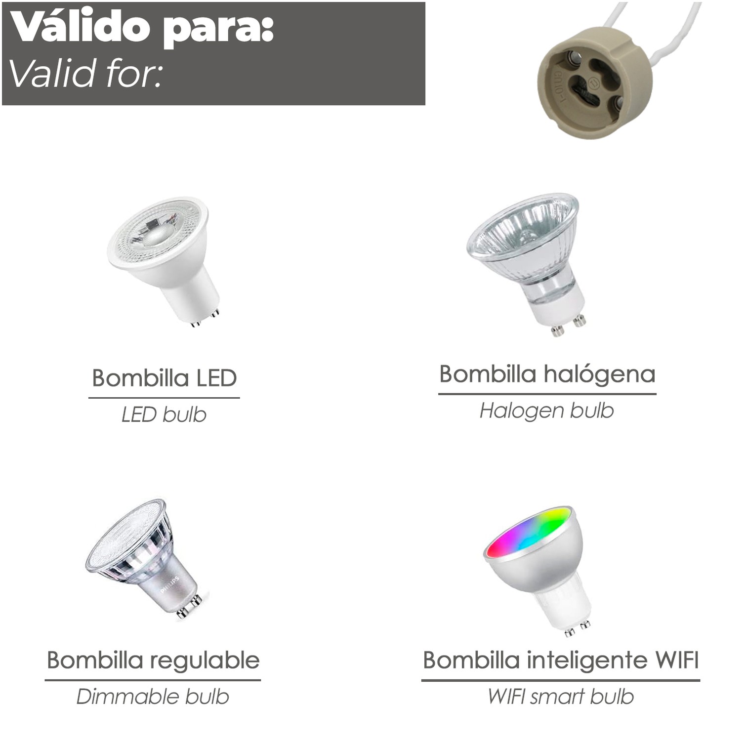 Portalamparas GU-10 Ceramico Para Bombillas Halogenas / LED