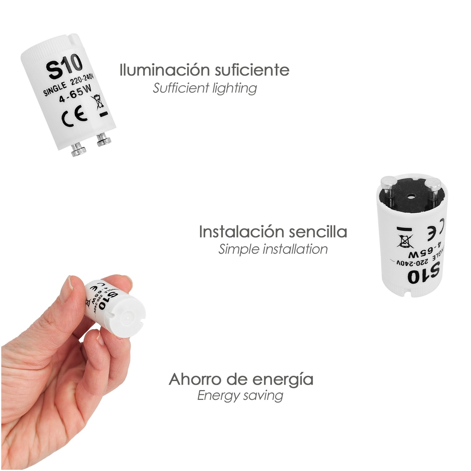 Cebador 4 - 65 Watt. Cebador Fluorescente, Arrancador Tubo Fluorescente, Cebador Encendido Rápido.