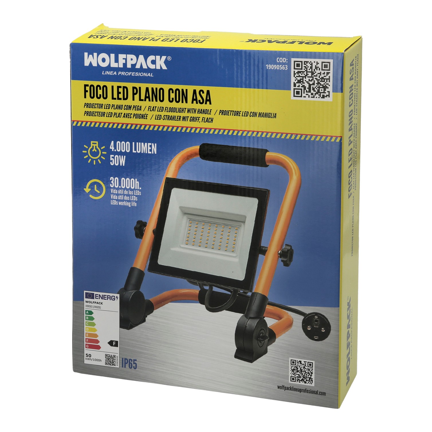 Foco Led Plano 50 Watt. Luz Blanca 4000º K IP 65 4000 Lumenes Con Asa de Transporte, Proyector Led Con Asa, Foco Led Trabajo