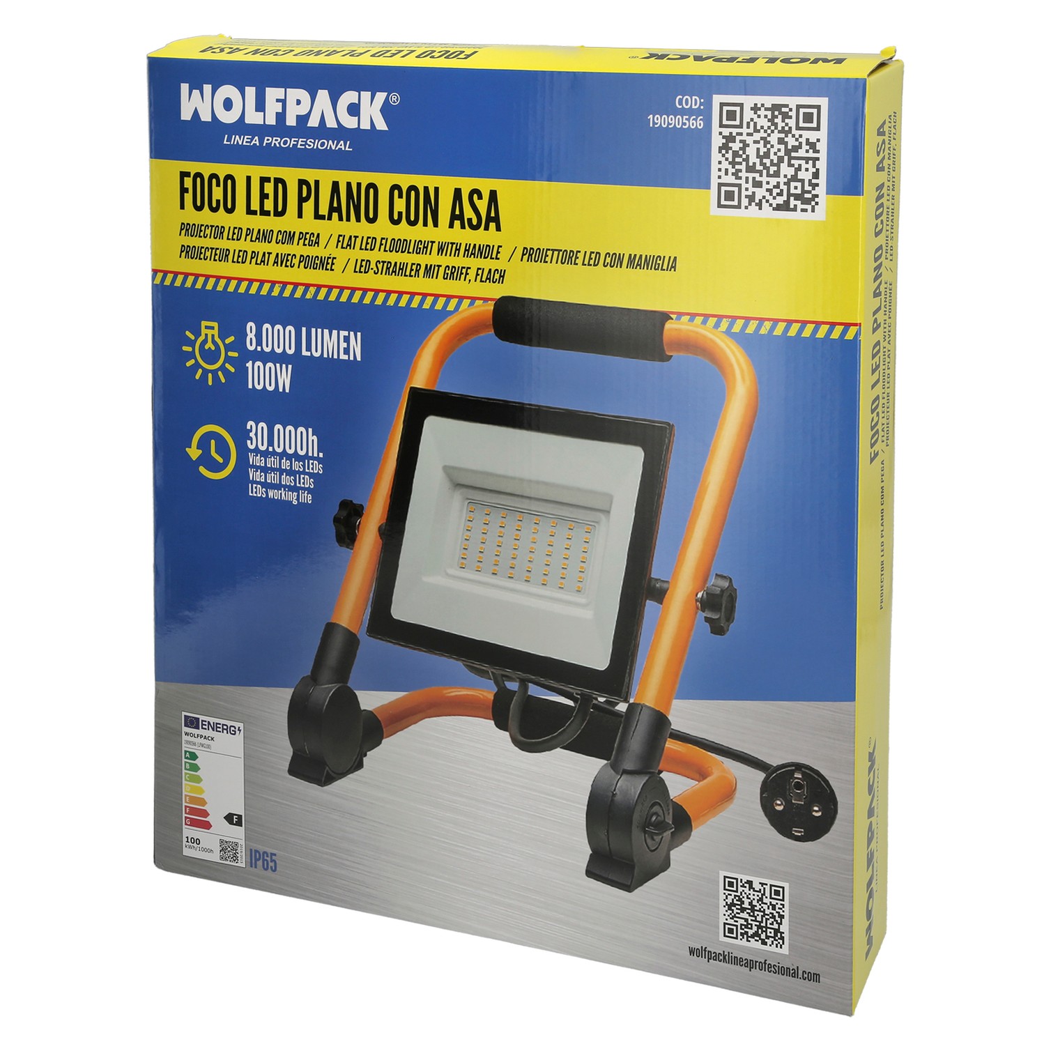 Foco Led Plano 100 Watt / 4000 K / IP 65 / 8000 lúmenes. Con Asa De Transporte.
