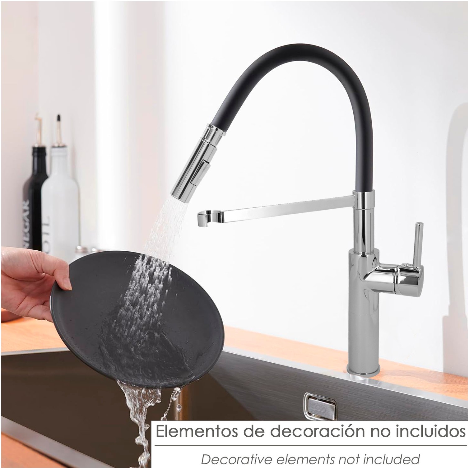 Monomando Fregadero Flexible Con Soporte Grifo Flexible Chorro Aireado, Chorro Rociado. Grifo Cocina, Grifo Alto,Grifo Fregadero