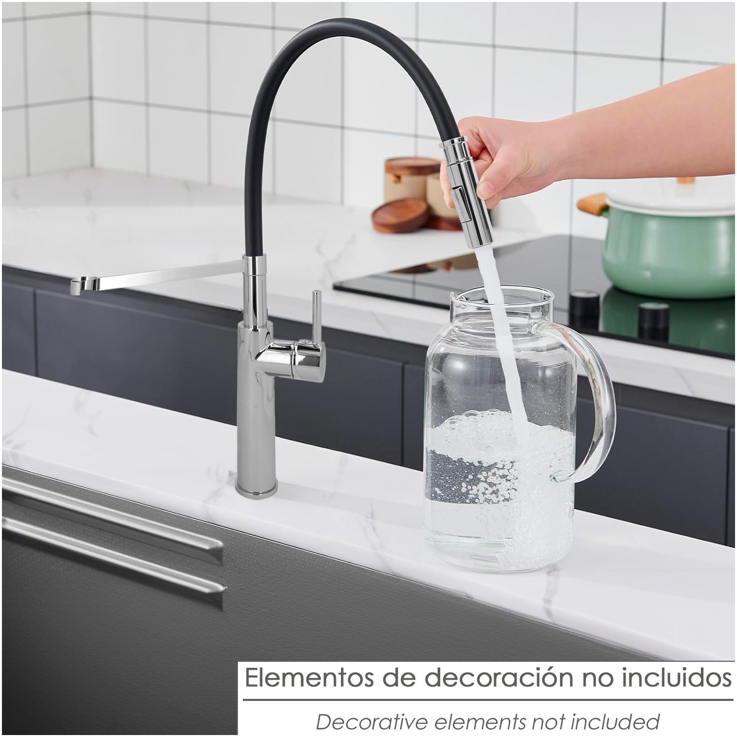 Monomando Fregadero Flexible Con Soporte Grifo Flexible Chorro Aireado, Chorro Rociado. Grifo Cocina, Grifo Alto,Grifo Fregadero