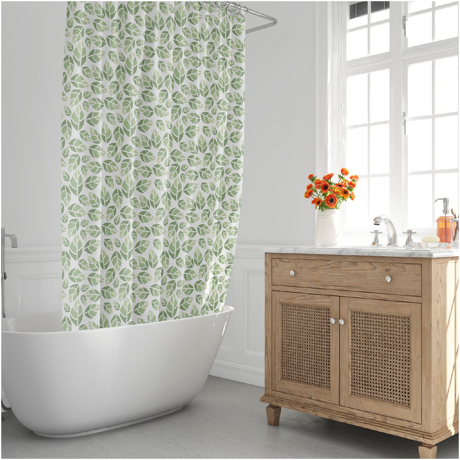 Cortina Ducha Hojas Verdes 180x200 cm. Impermeable