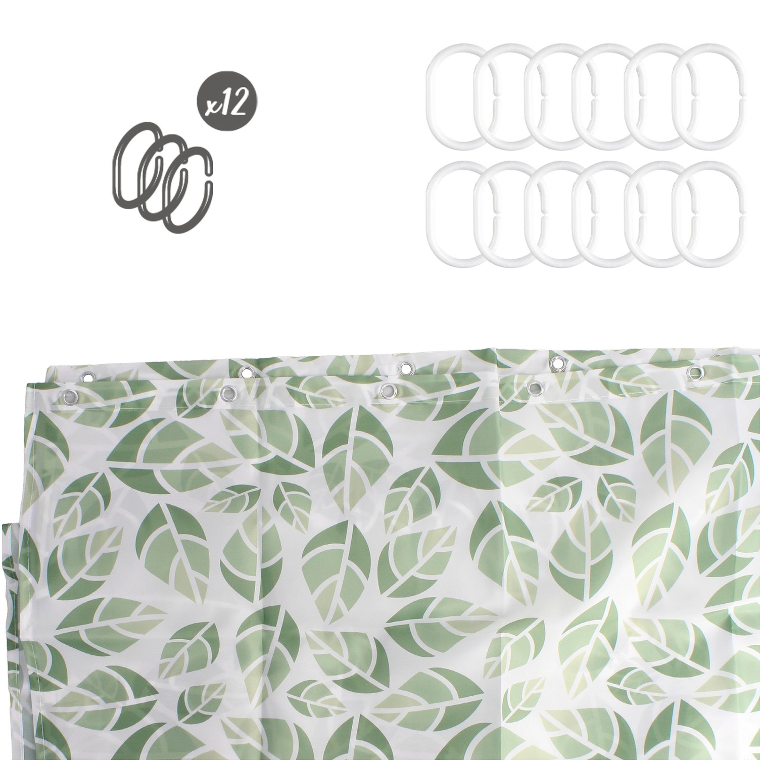 Cortina Ducha Hojas Verdes 180x200 cm. Impermeable