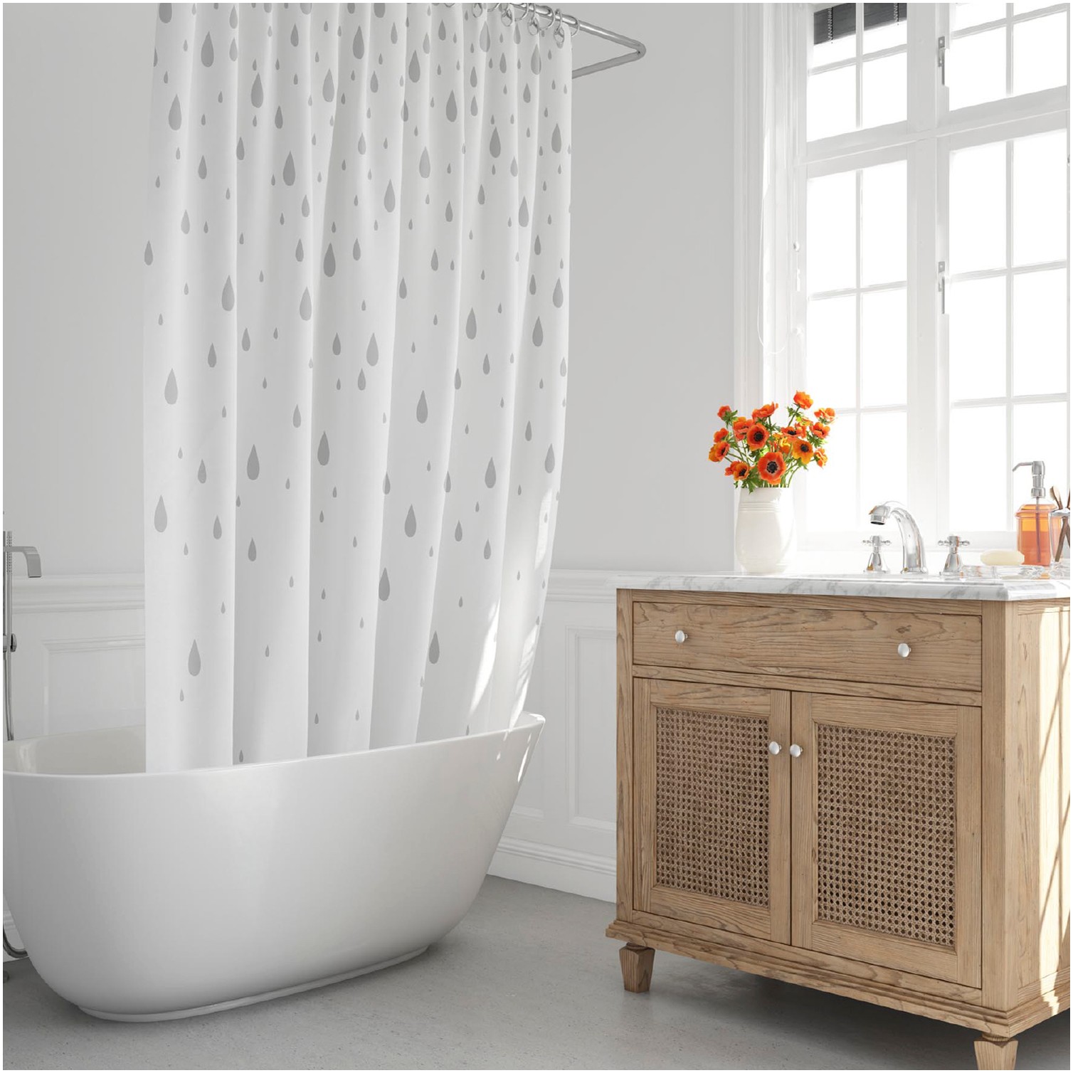 Cortina Ducha Gotas Gris 180x200 cm. Impermeable