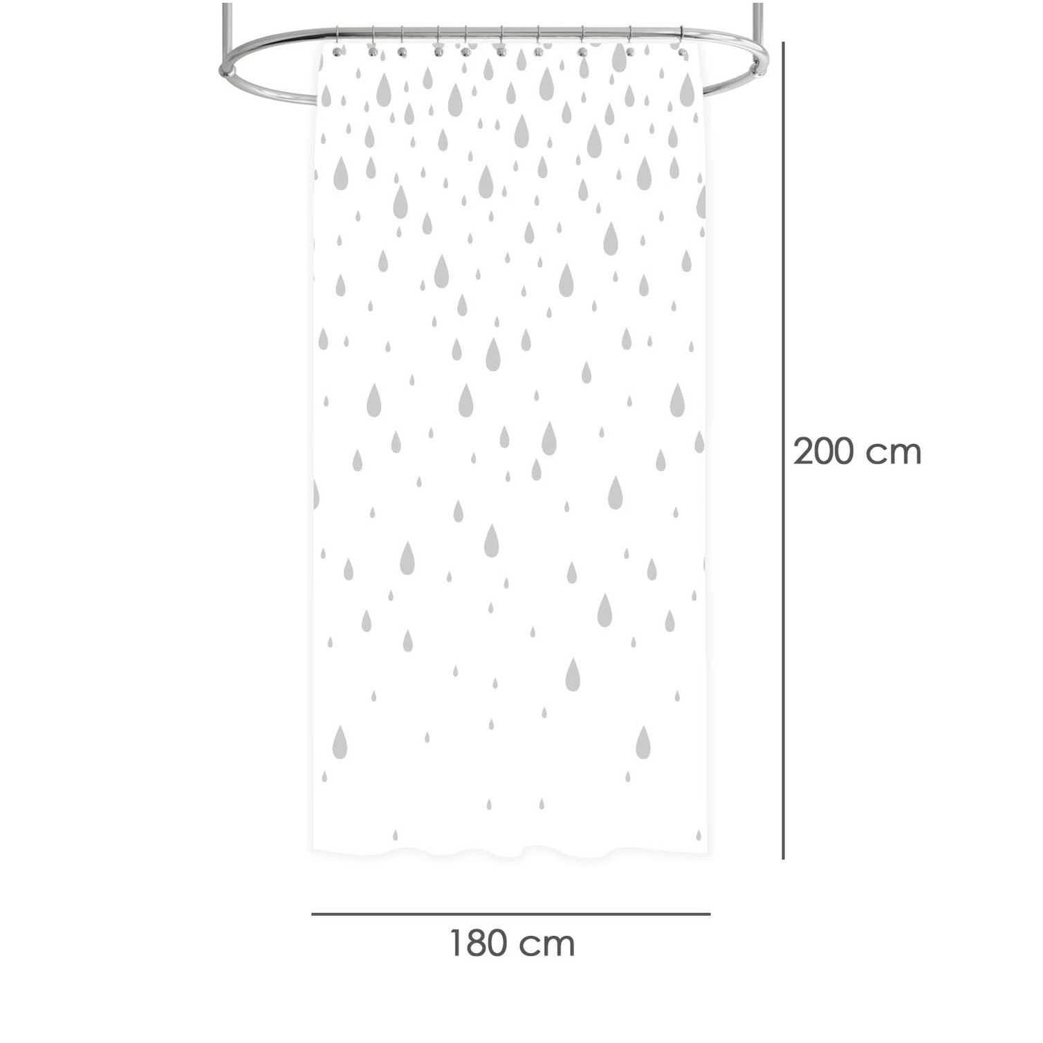 Cortina Ducha Gotas Gris 180x200 cm. Impermeable
