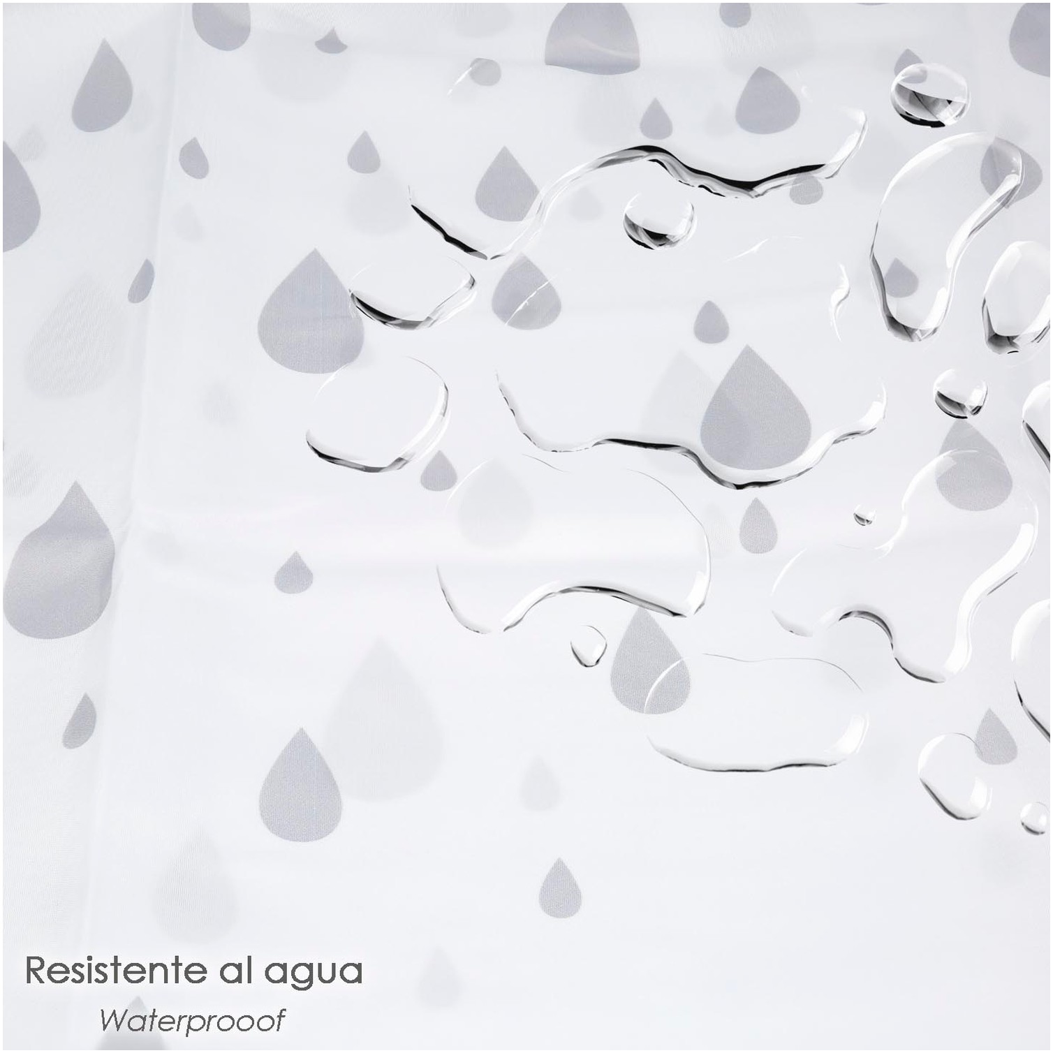 Cortina Ducha Gotas Gris 180x200 cm. Impermeable