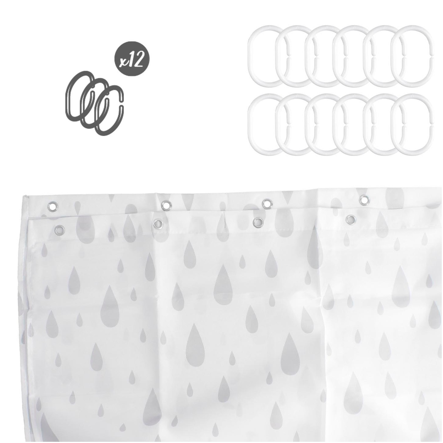 Cortina Ducha Gotas Gris 180x200 cm. Impermeable