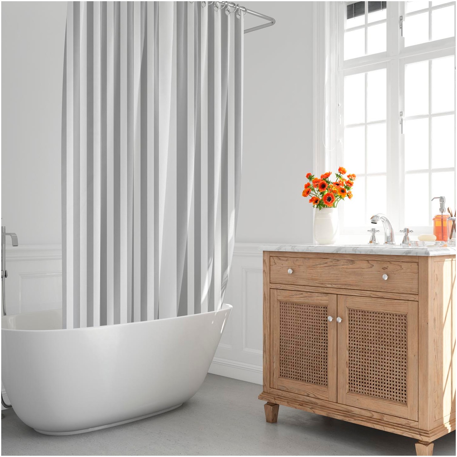 Cortina Ducha Rayas Blancas 180x200 cm. Impermeable