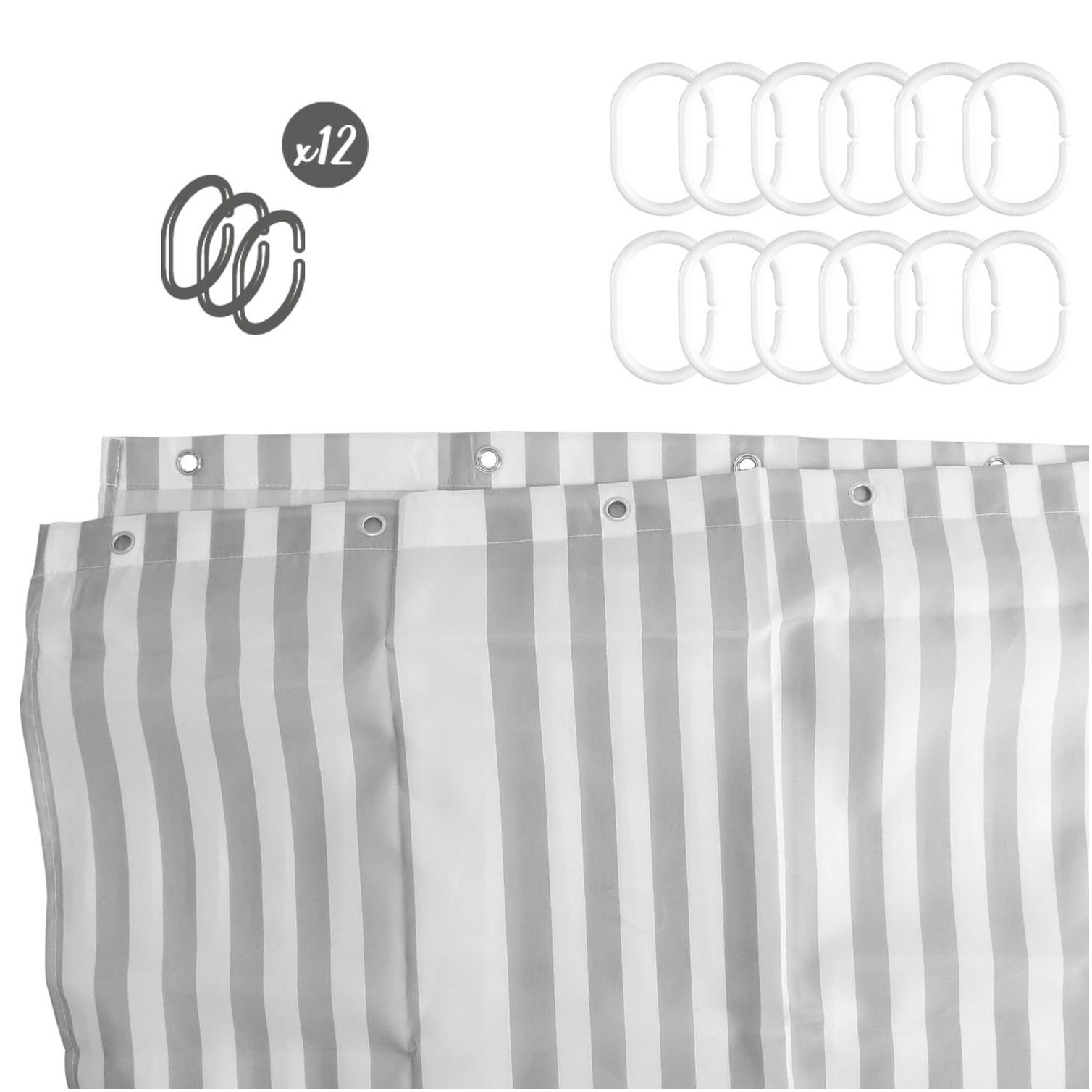 Cortina Ducha Rayas Blancas 180x200 cm. Impermeable