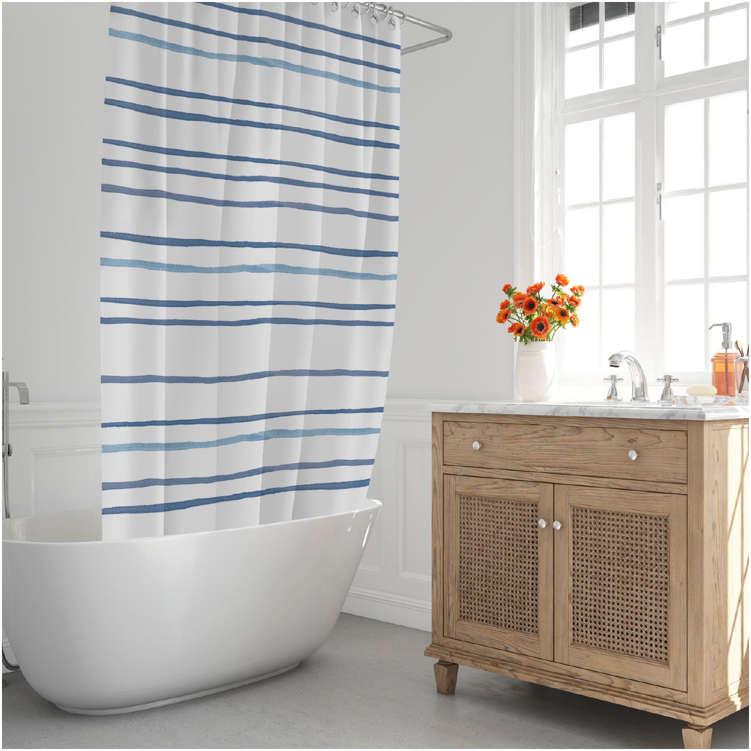 Cortina Ducha Rayas Azules 180x200 cm. Impermeable