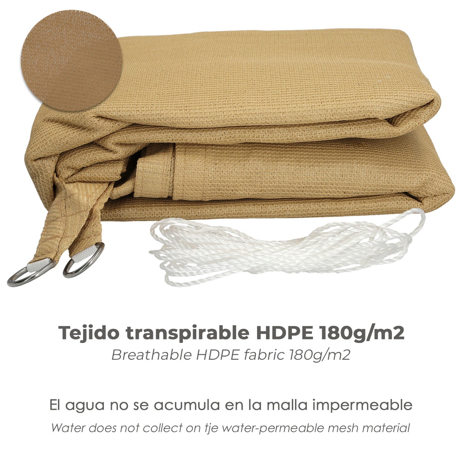 Toldo Vela Sombra Jardin Triangular Beige 5,0 x 5,0 metros.
