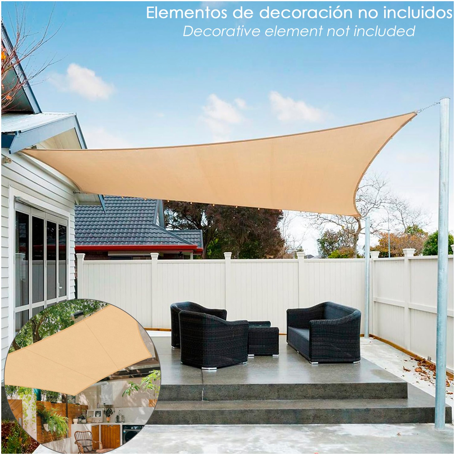 Toldo Vela Sombra Jardin Cuadrada 3,6x3,6 metros Beige