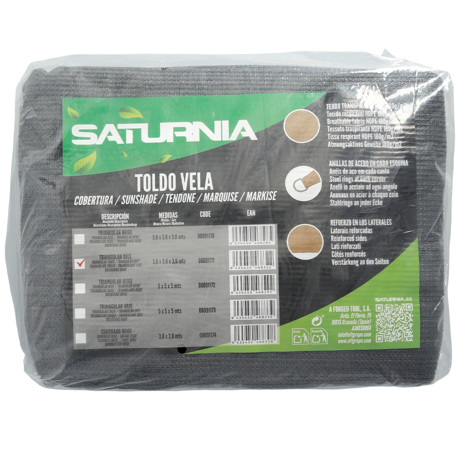Toldo Vela Sombra Jardin Triangular 3,6x3,6x3,6 metros Gris