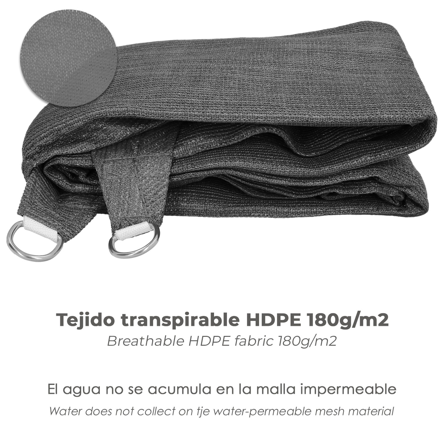 Toldo Vela Sombra Jardin Triangular Gris 5,0 x 5,0 metros.