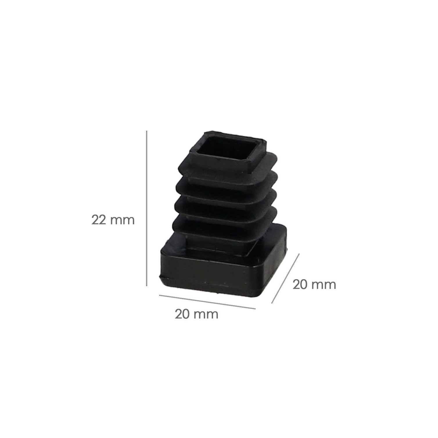 Contera Interior Plastico Cuadrada 20x20 mm. Color Negro. Bolsa 200 Unidades. Contera Mesa, Silla, Muebles, Estanteria