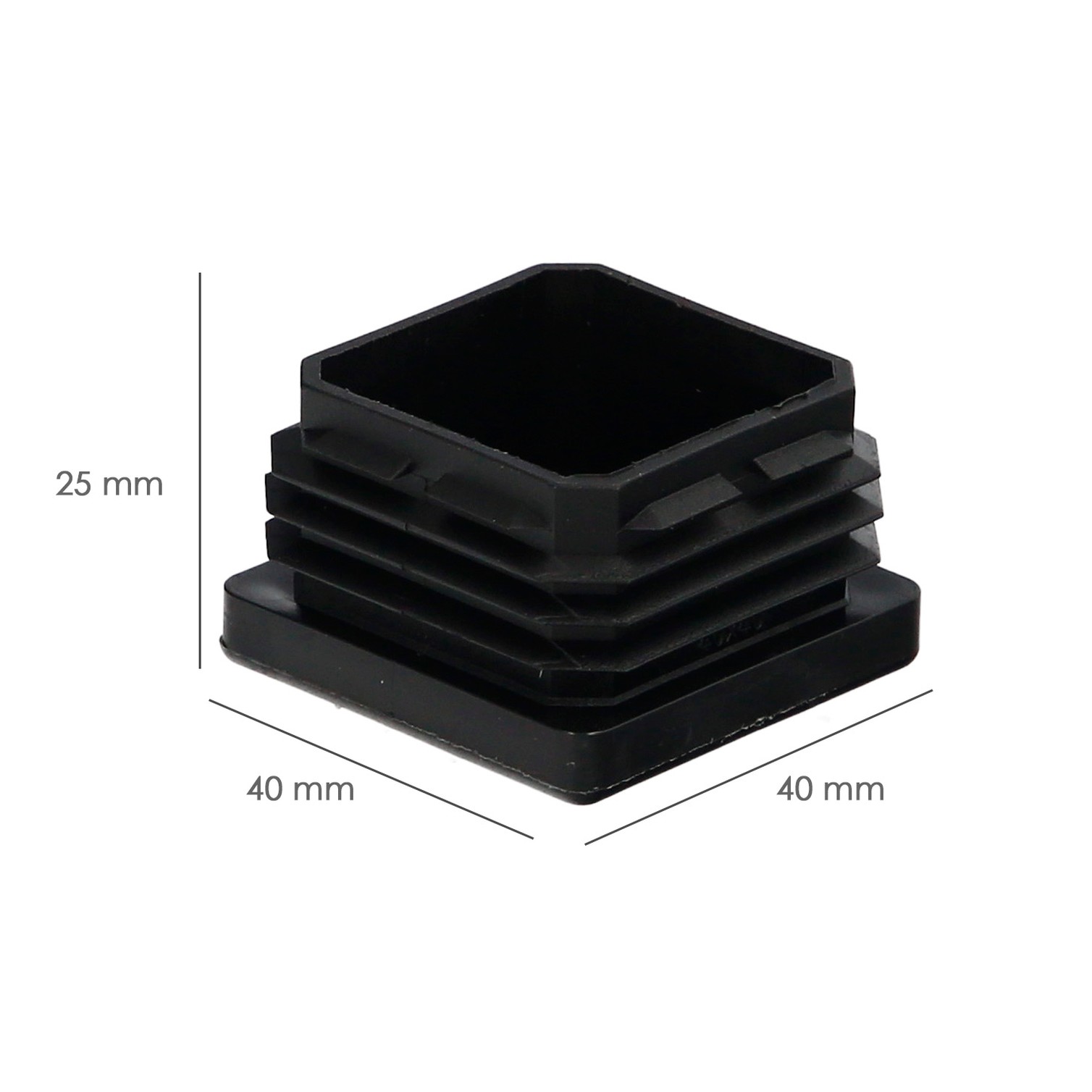 Contera Interior Plastico Cuadrada 40x40 mm. Color Negro. Bolsa 100 Unidades. Contera Mesa, Silla, Muebles, Estanteria